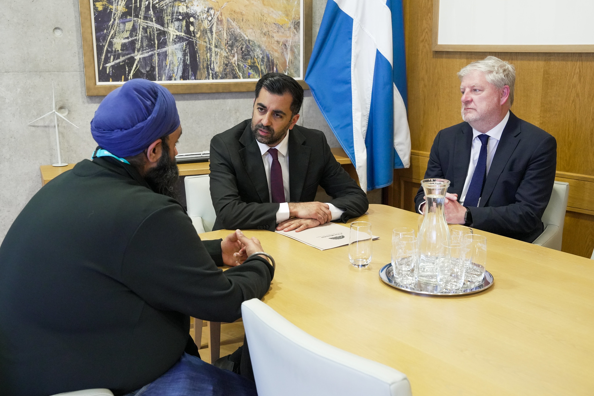Scotland's First Minister Humza Yousaf meets with Gurpreet Singh Johal, brother of Jagtar Singh Johal, at the Scottish Parliament on Tuesday afternoon, June 6 2023 (Scottish Government handout)