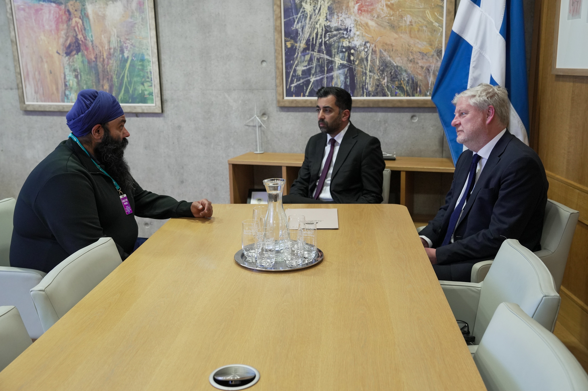 Scotland's First Minister Humza Yousaf meets with Gurpreet Singh Johal, brother of Jagtar Singh Johal, at the Scottish Parliament on Tuesday afternoon, June 6 2023 (Scottish Government handout)