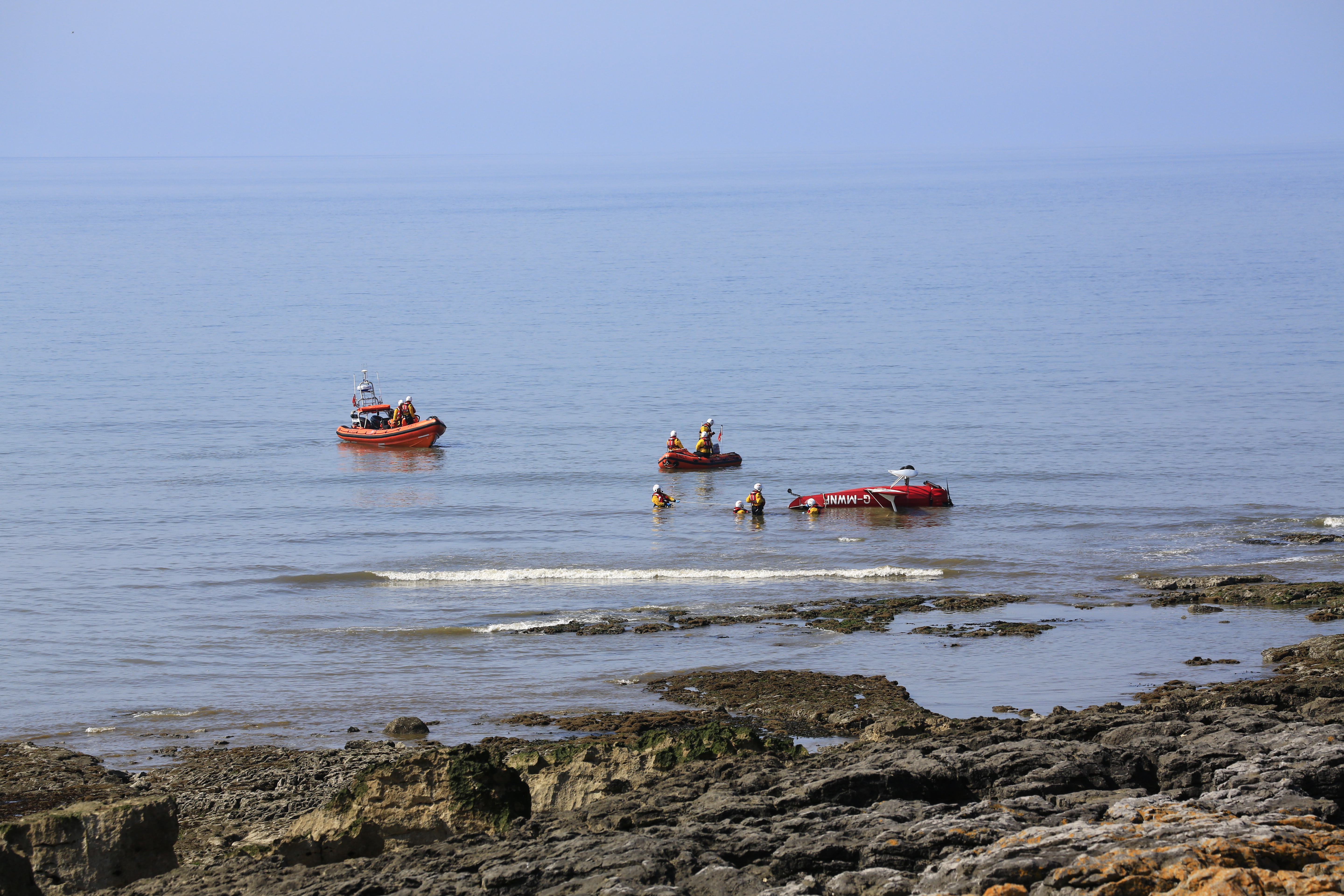 Porthcawl RNLI crews assist as light aircraft ditches into the sea