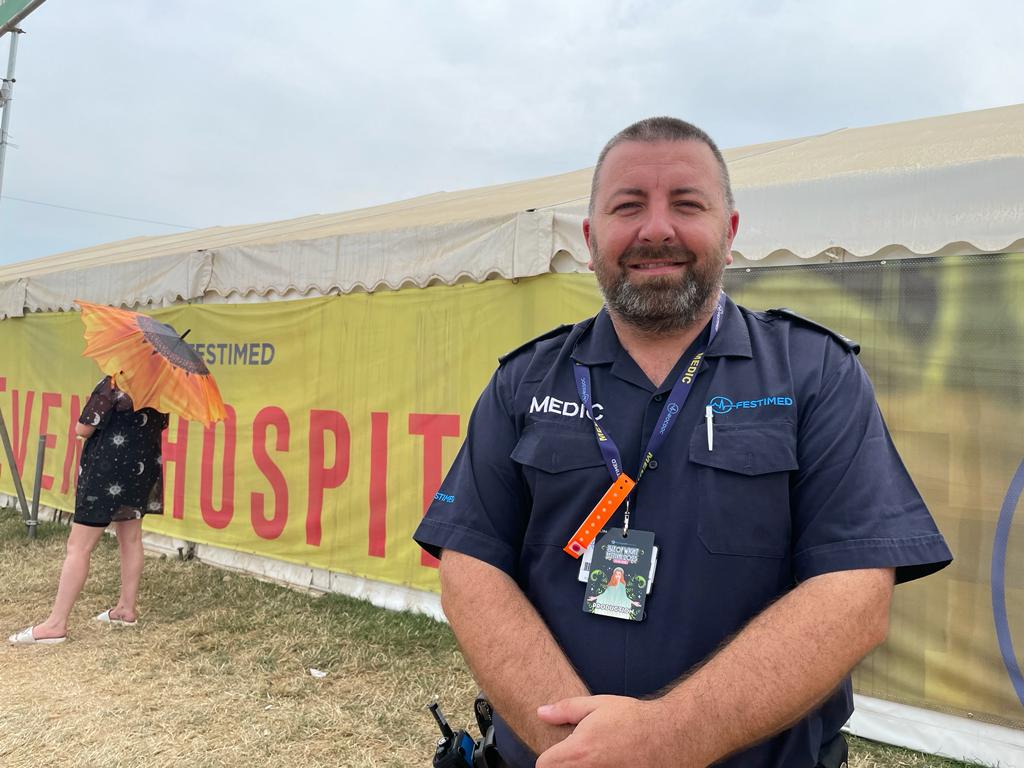 Medical commander stood in front of the medical tent at the Isle of Wight Festival