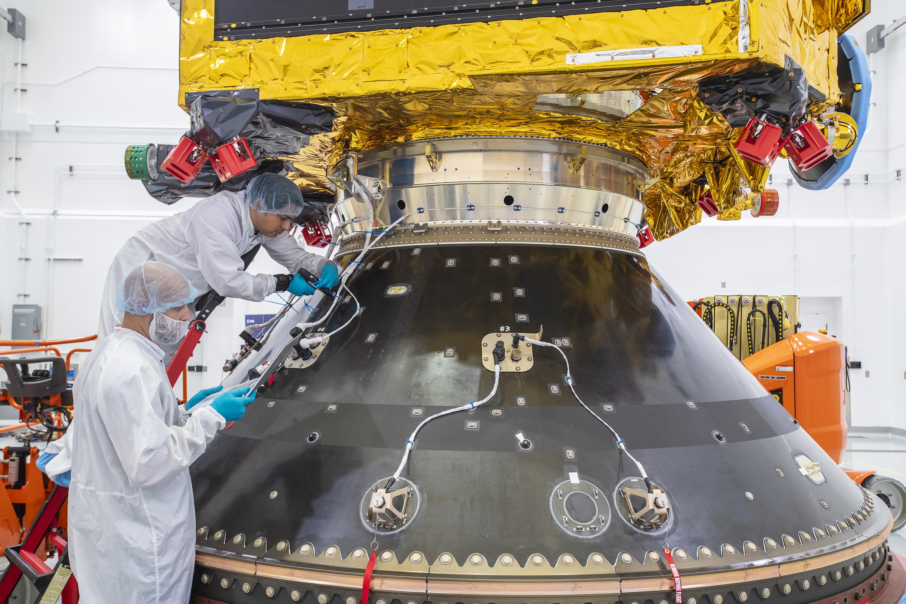 Euclid being secured on SpaceX's Falcon 9 rocket 