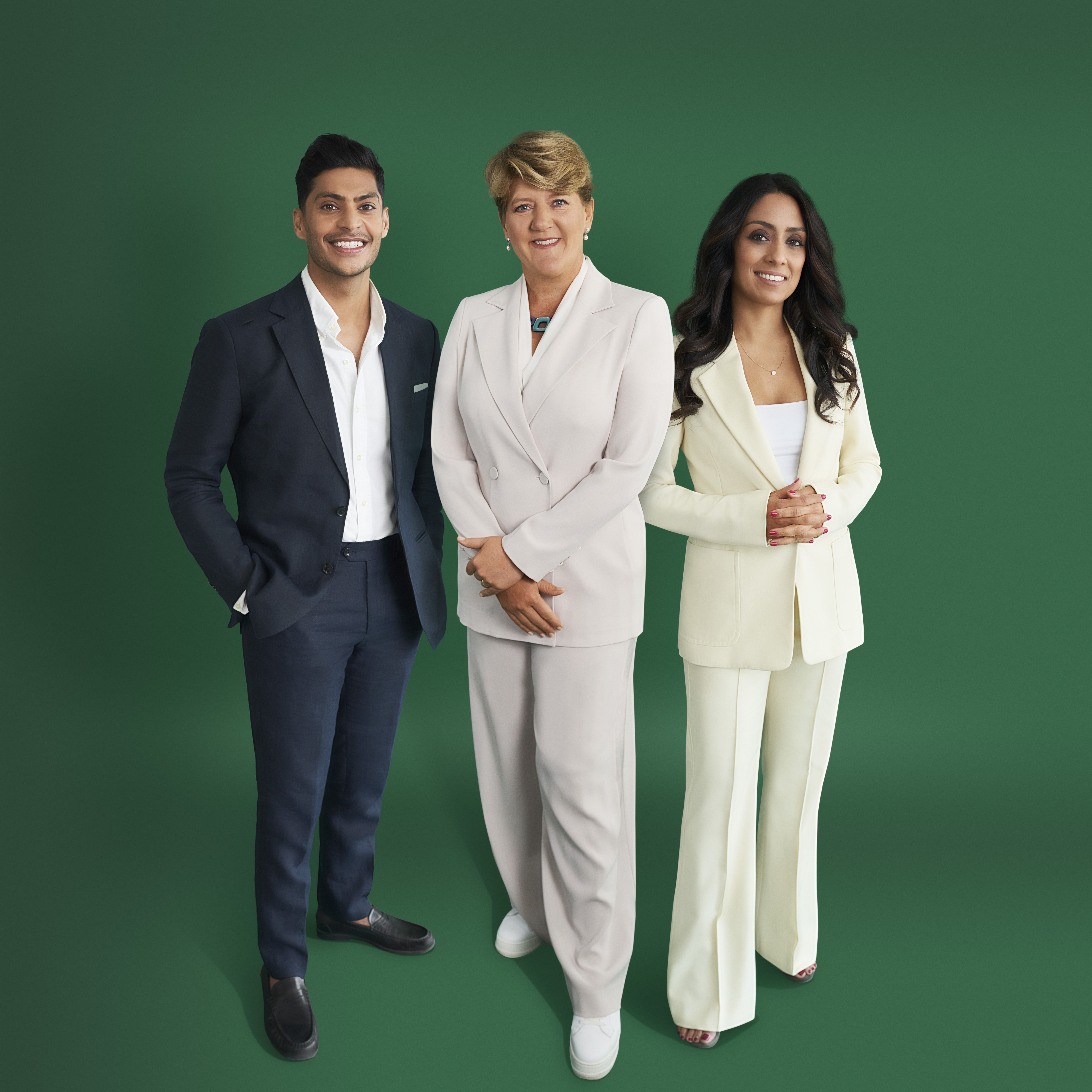 The BBC's Wimbledon presenters Clare Balding, centre, Isa Guha, right, and Qasa Alom