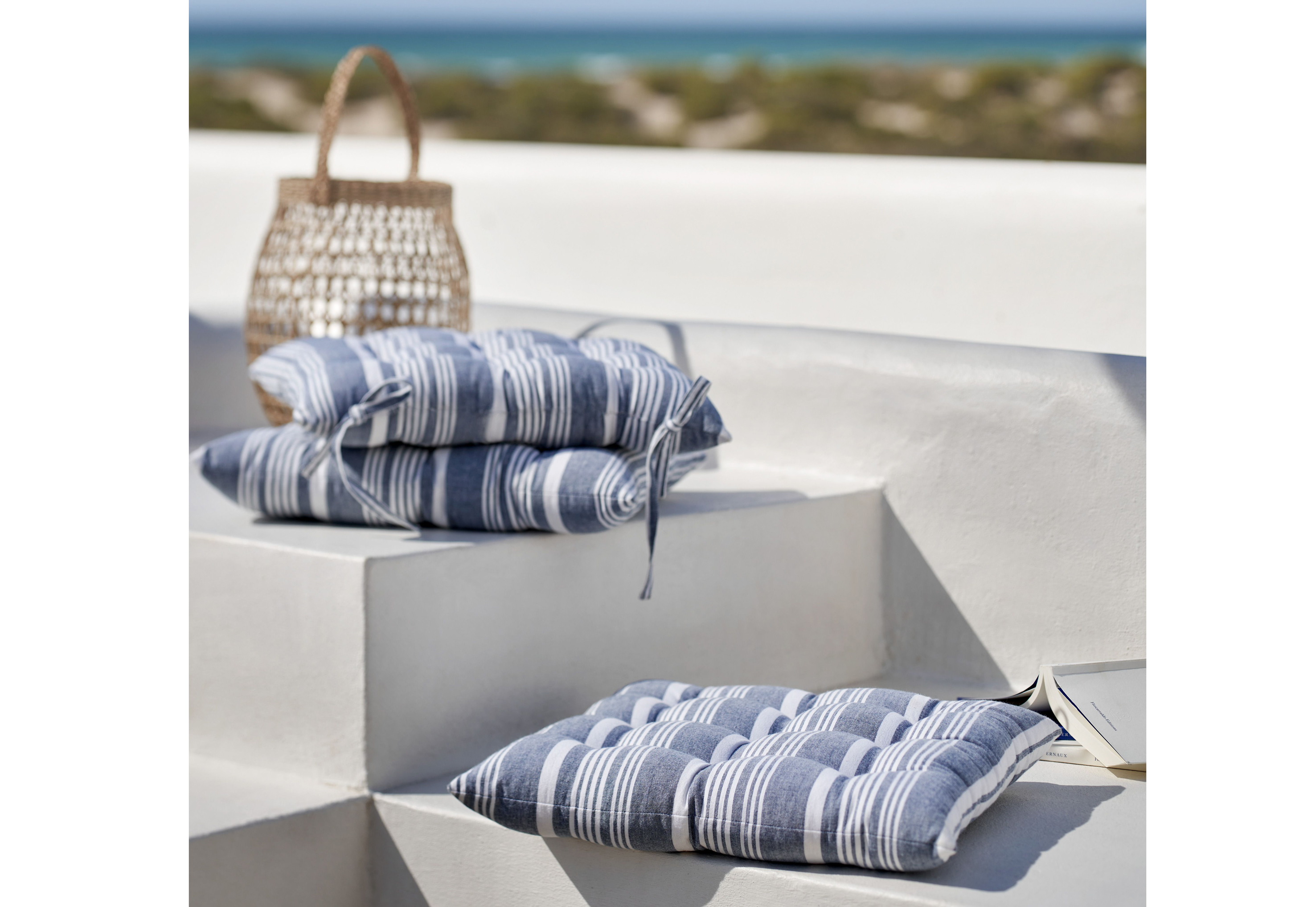 Blue Stripe Tufted Seat Pads, The White Company