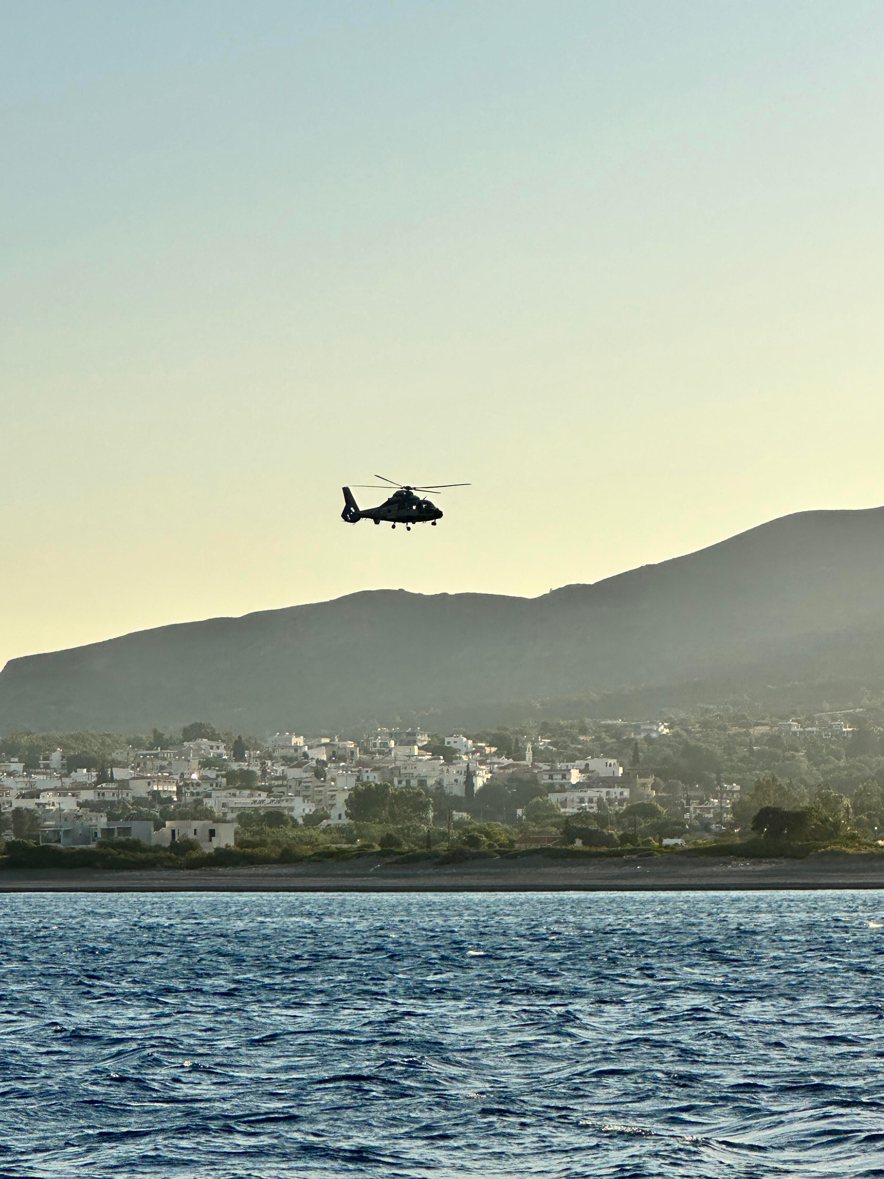 A helicopter flying over Rhodes