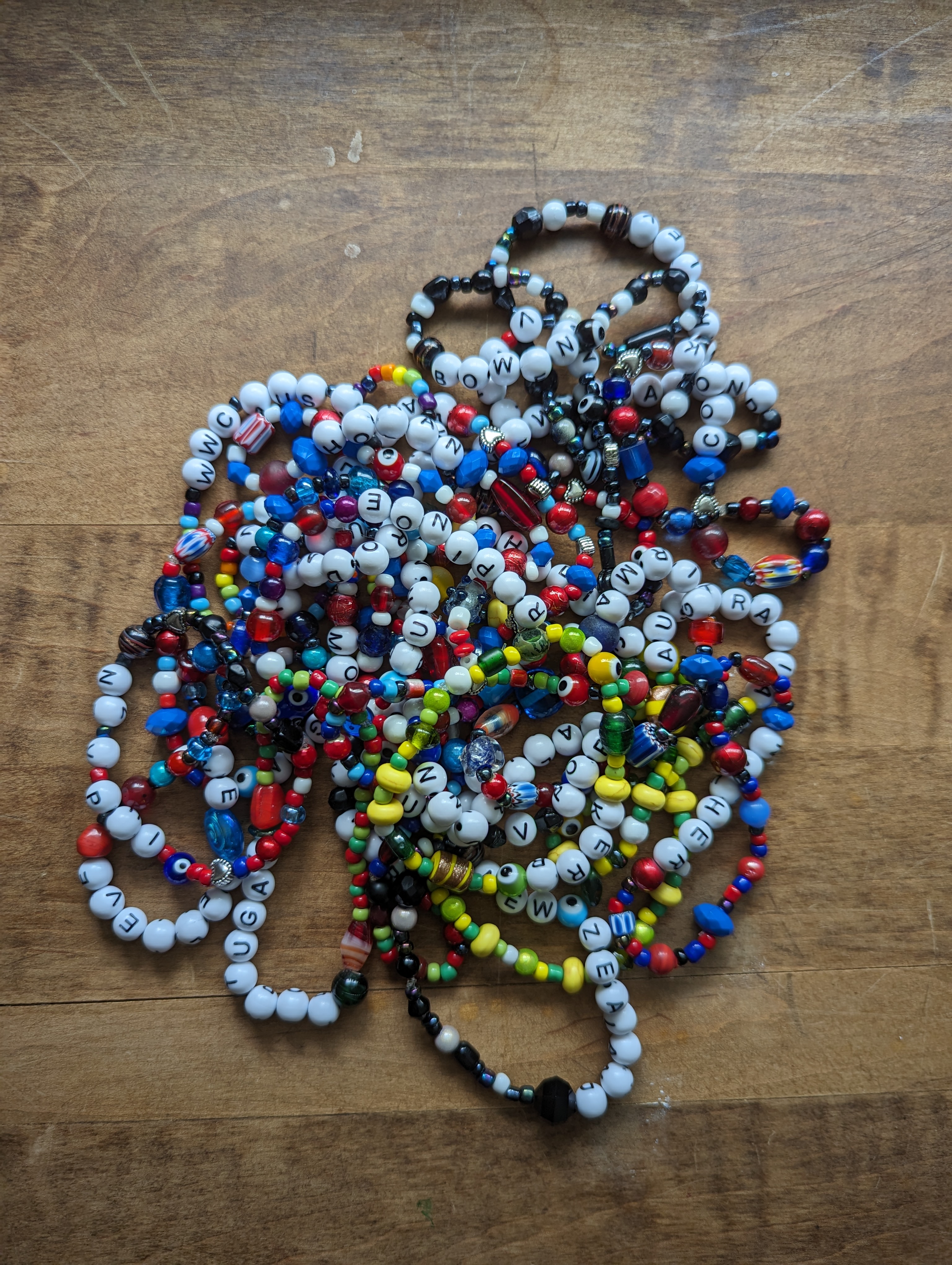 A pile of Women's World Cup-themed bracelets 