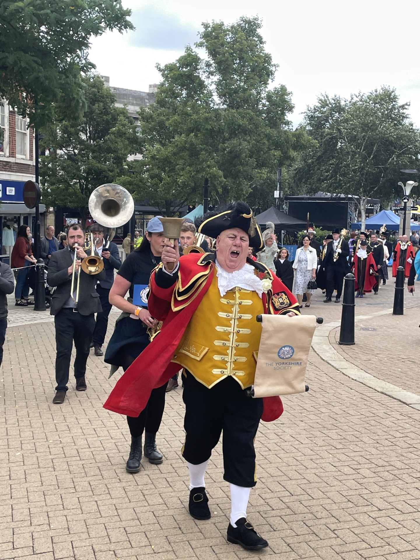 Yorkshire Society and Helmsley town crier David Hinde lead the Yorkshire Day parade in Rotherham