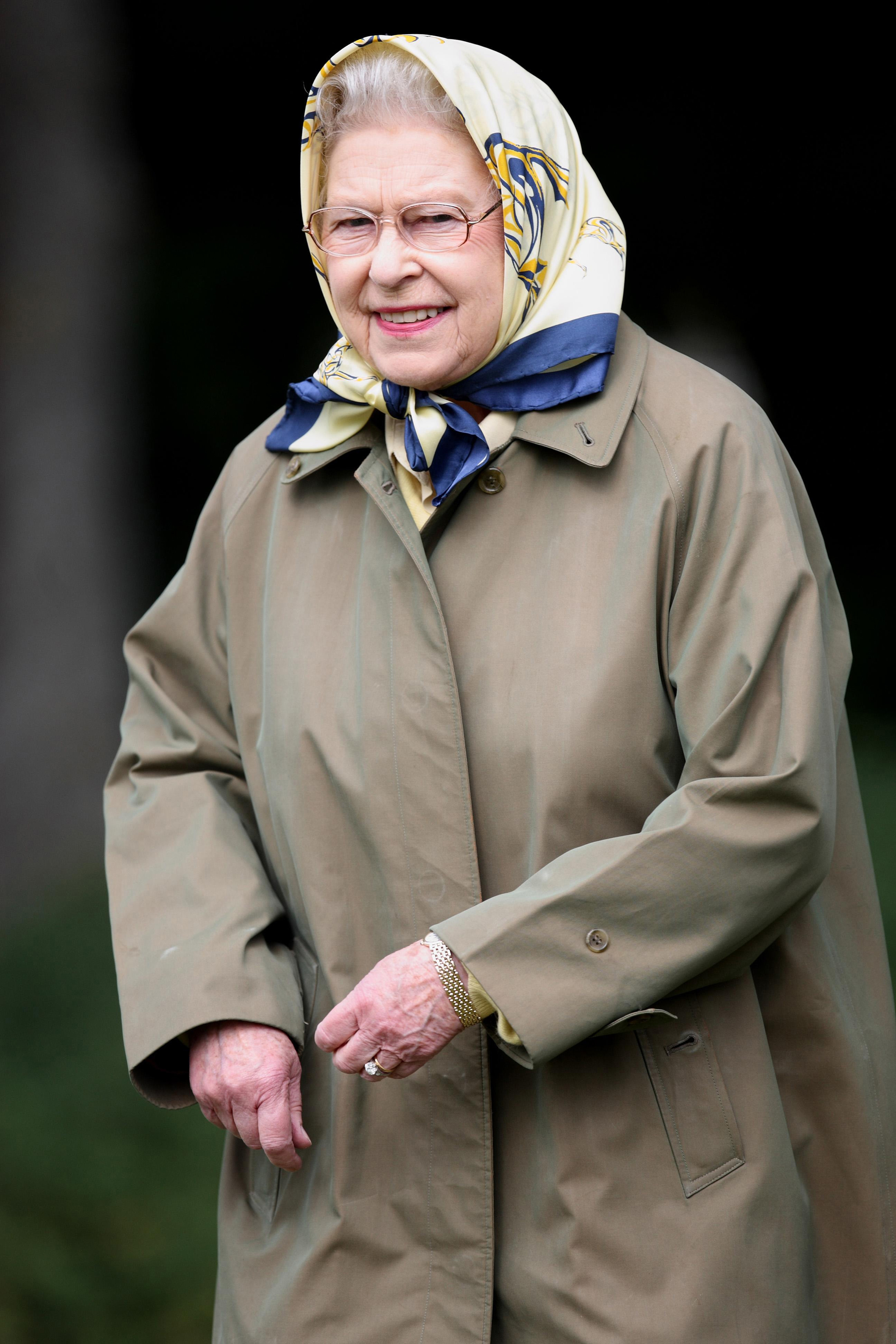 Queen Elizabeth II watches her horse compete in the Veteran Horse class at the 2011 Royal Windsor Horse Show