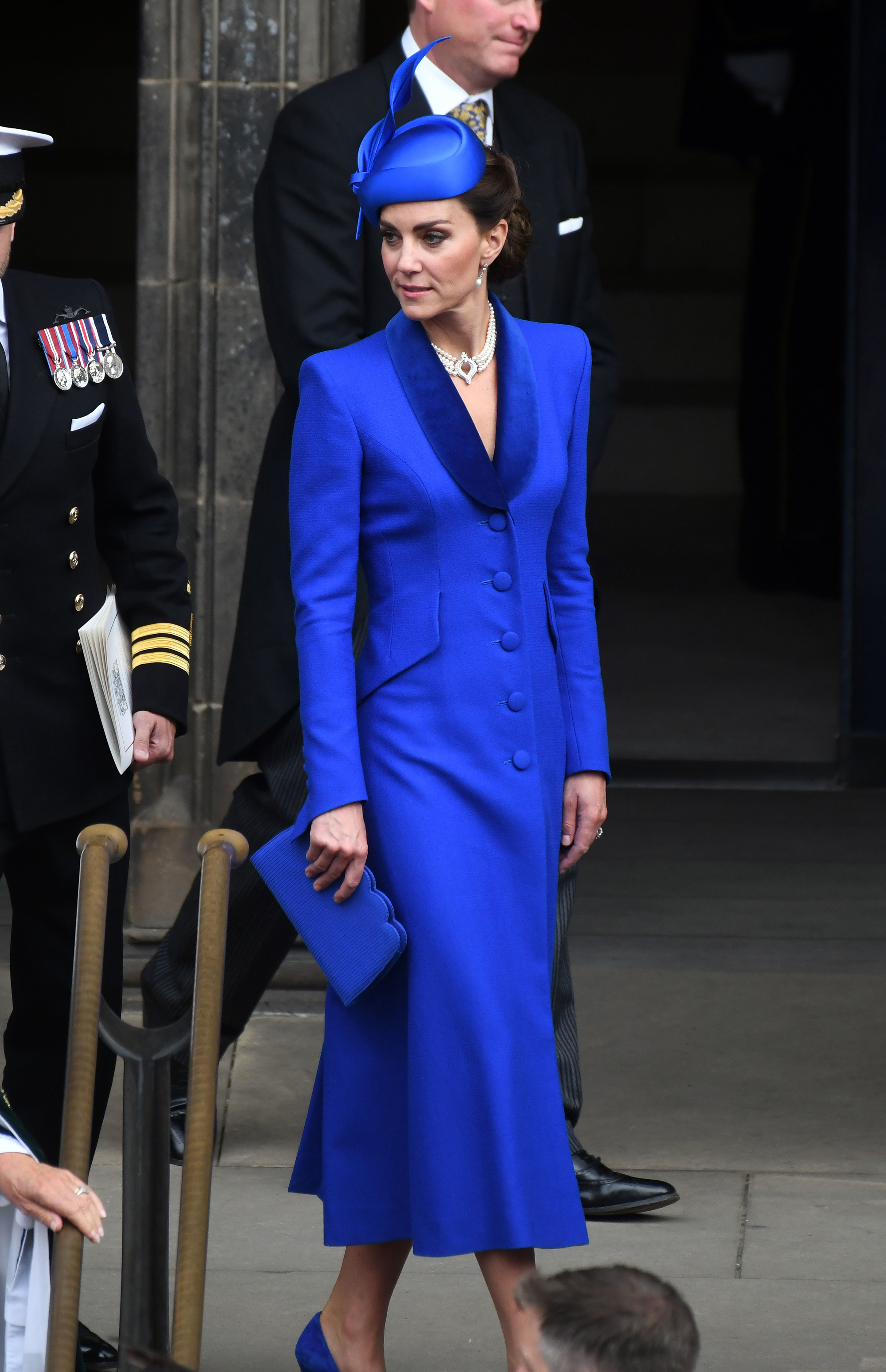 The Princess of Wales, known as the Duchess of Rothesay while in Scotland, leaves St Giles' Cathedral, Edinburgh, following the National Service of Thanksgiving and Dedication for King Charles III and Queen Camilla