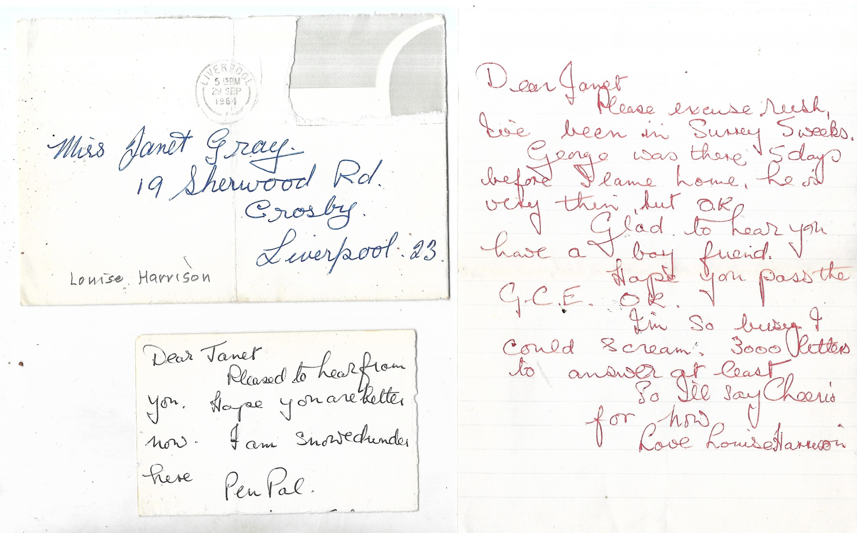 Letter from Louise Harrison to Beatles fan Janet Gray