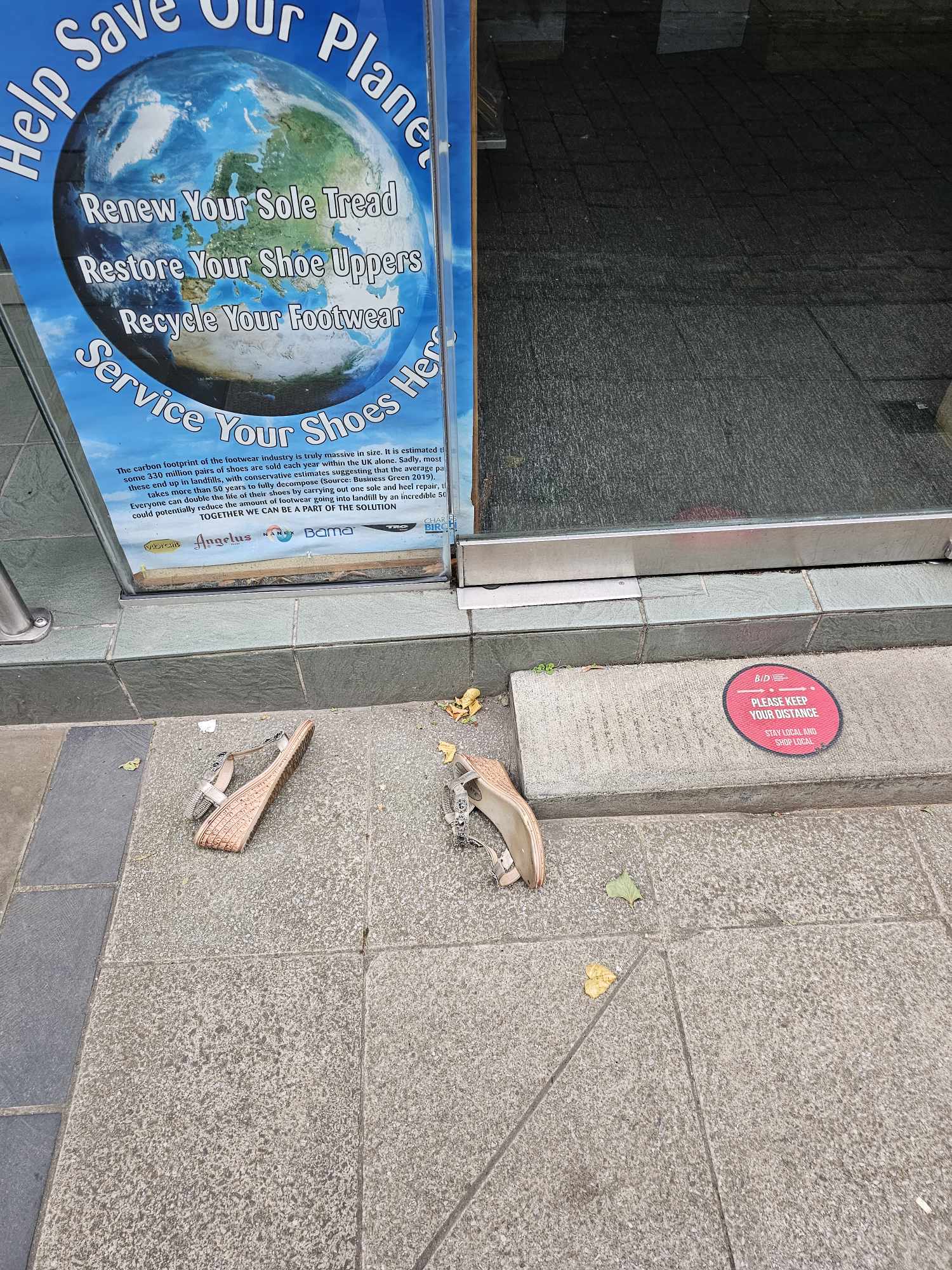 The shoes, a pair of tan wedges, that had been left outside Mr Corke's shop 