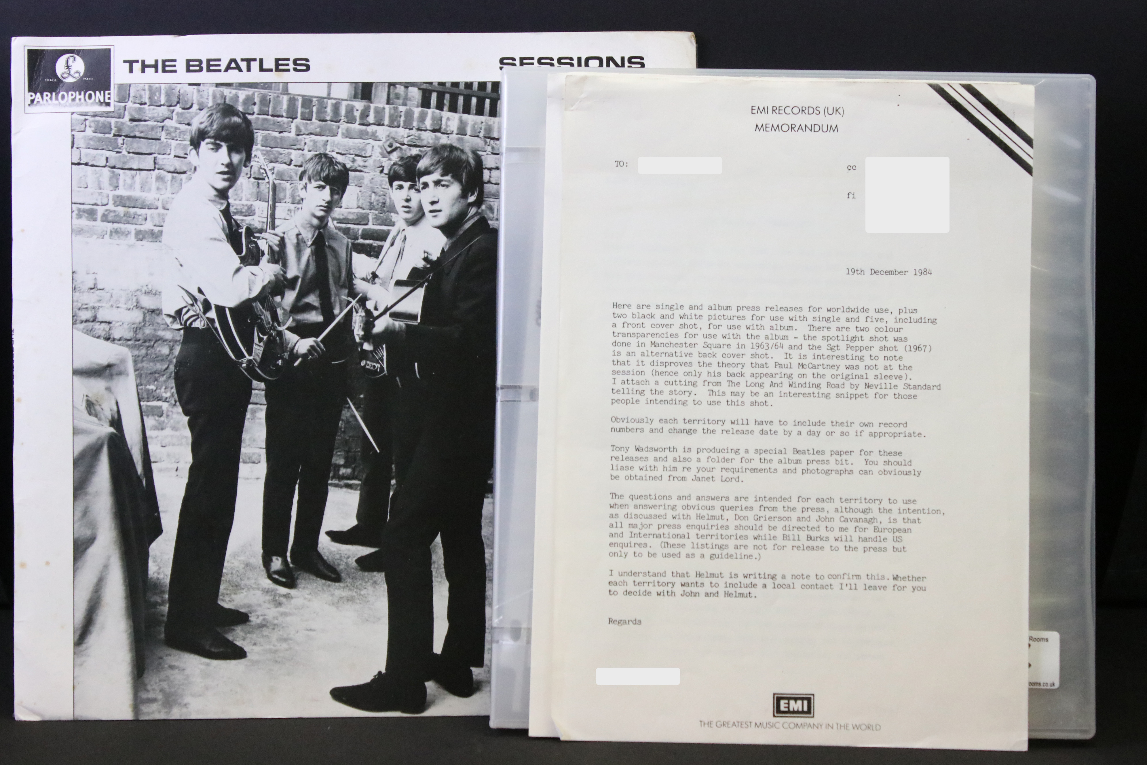 Beatles Sessions front cover with internal EMI memorandum