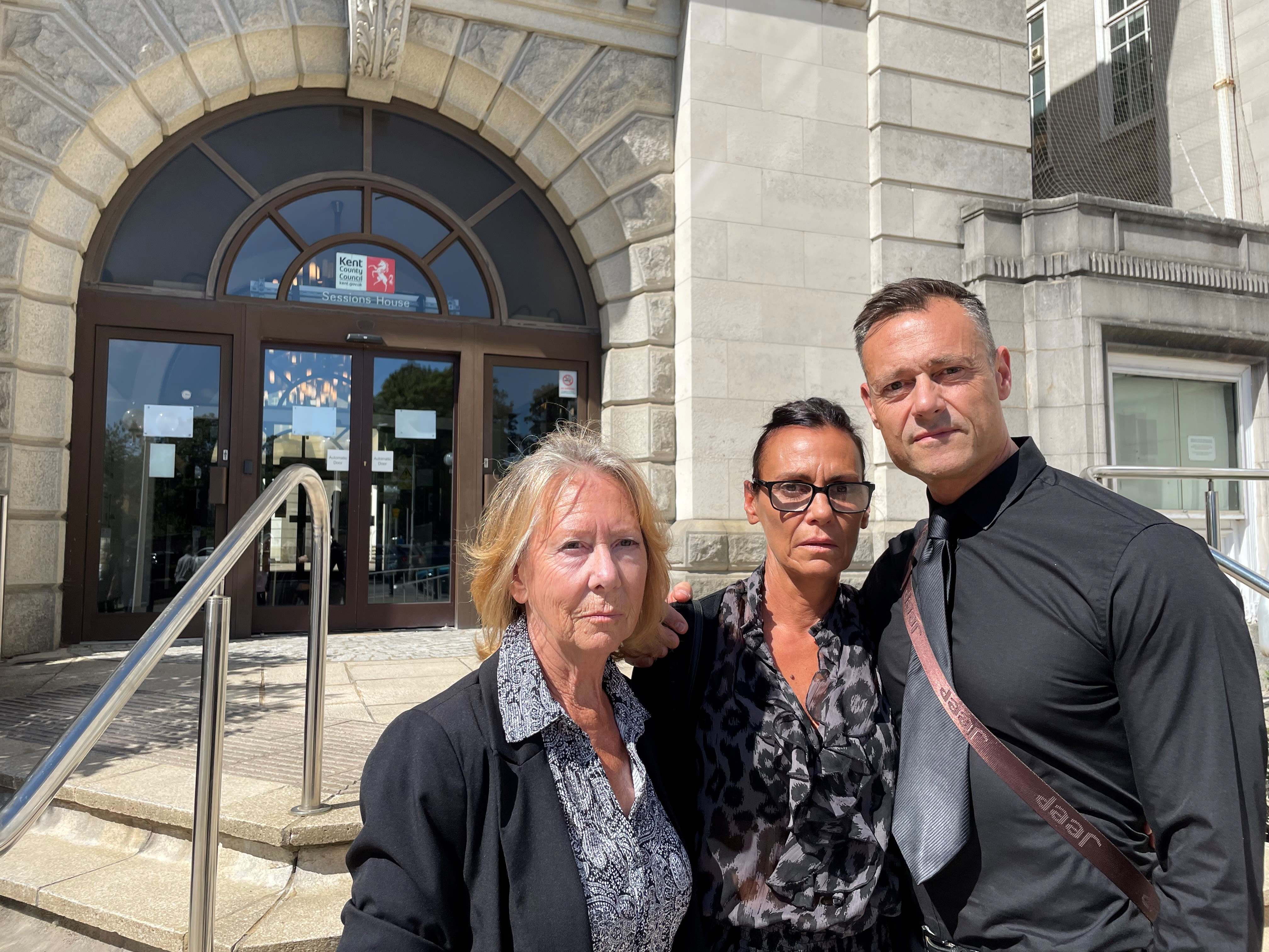 From left, Daniel Venes' grandmother, Christine Smith, mother, Shaine Venes and uncle Justin Venes outside  Maidstone County Hall 