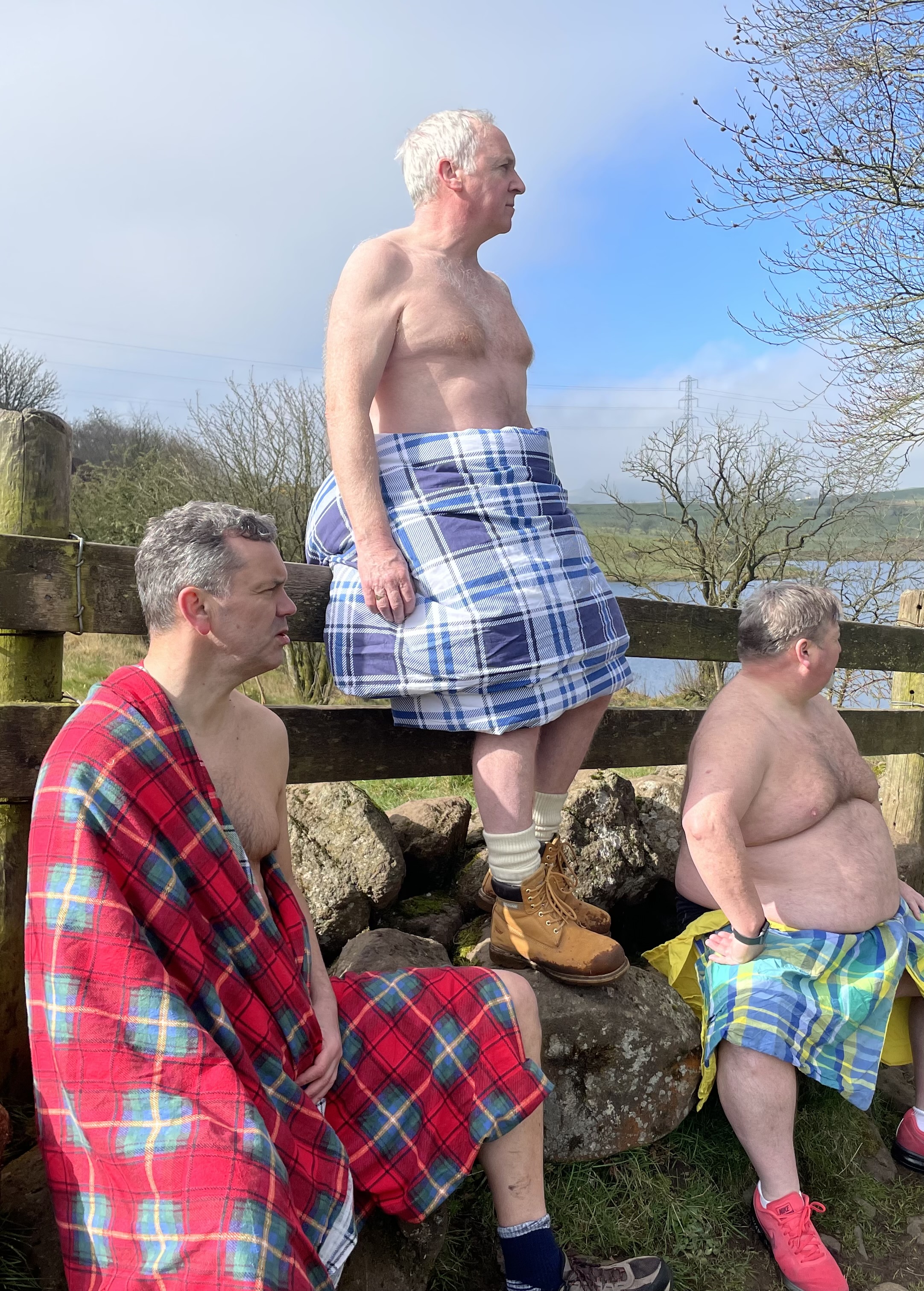 The 'Men in Quilts' Ronnie Black (right), Kenny Sinclair (middle) and Graham Stewart (left)