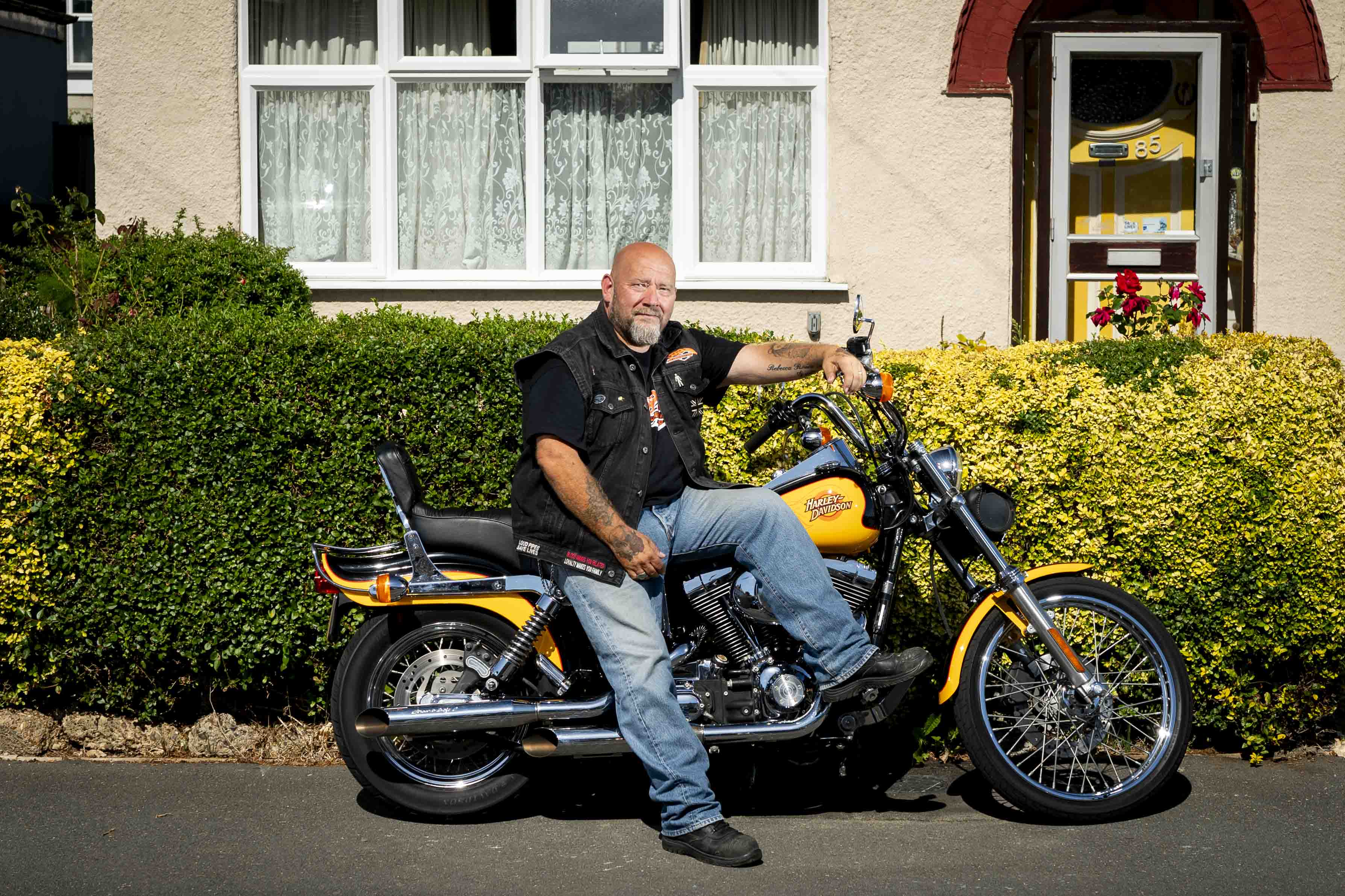 Trevor Manlow, with his 2000 Harley Davidson Dyna Wide Glide.