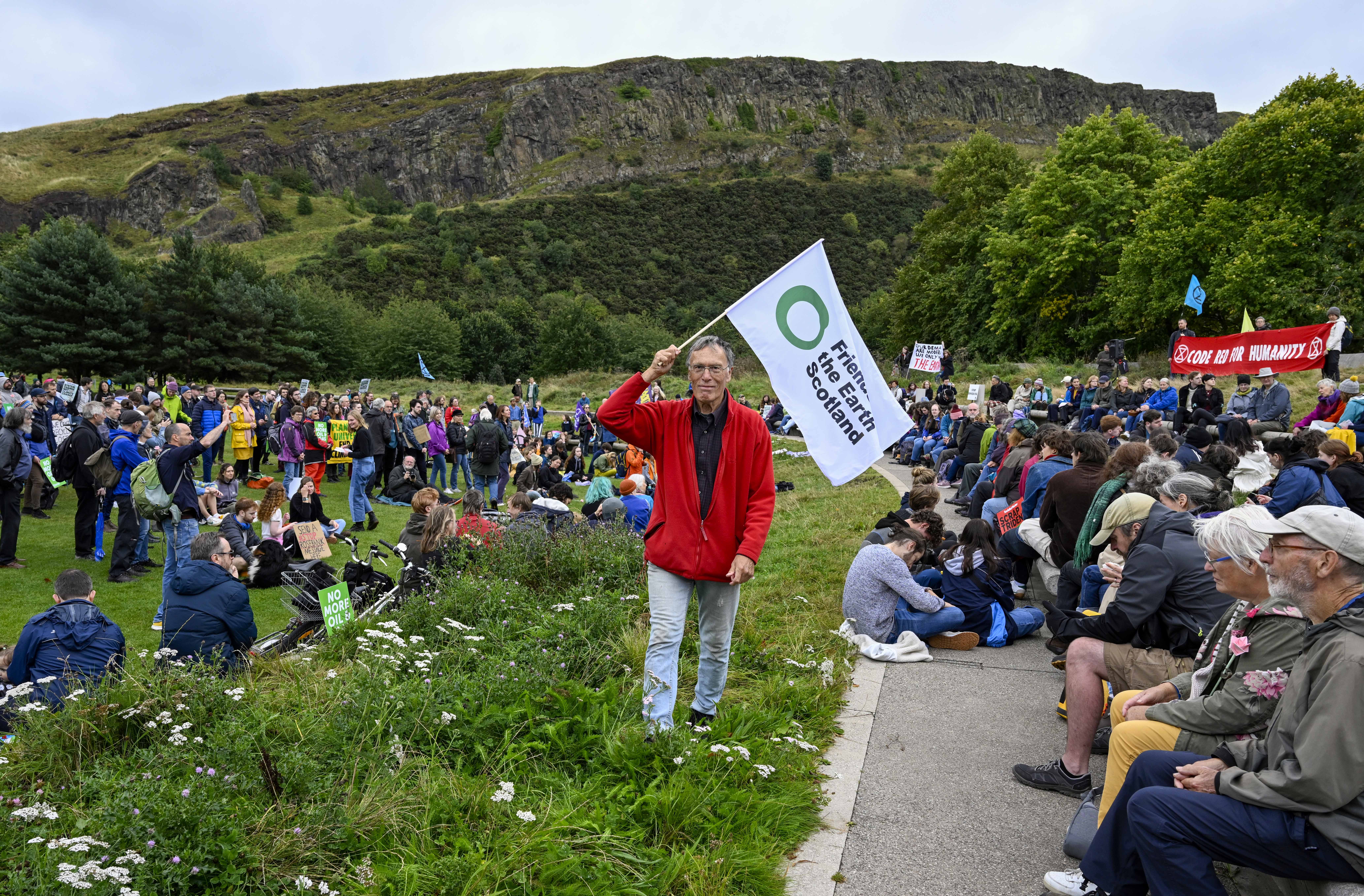 Protesters gather near Edinburgh, Scotland