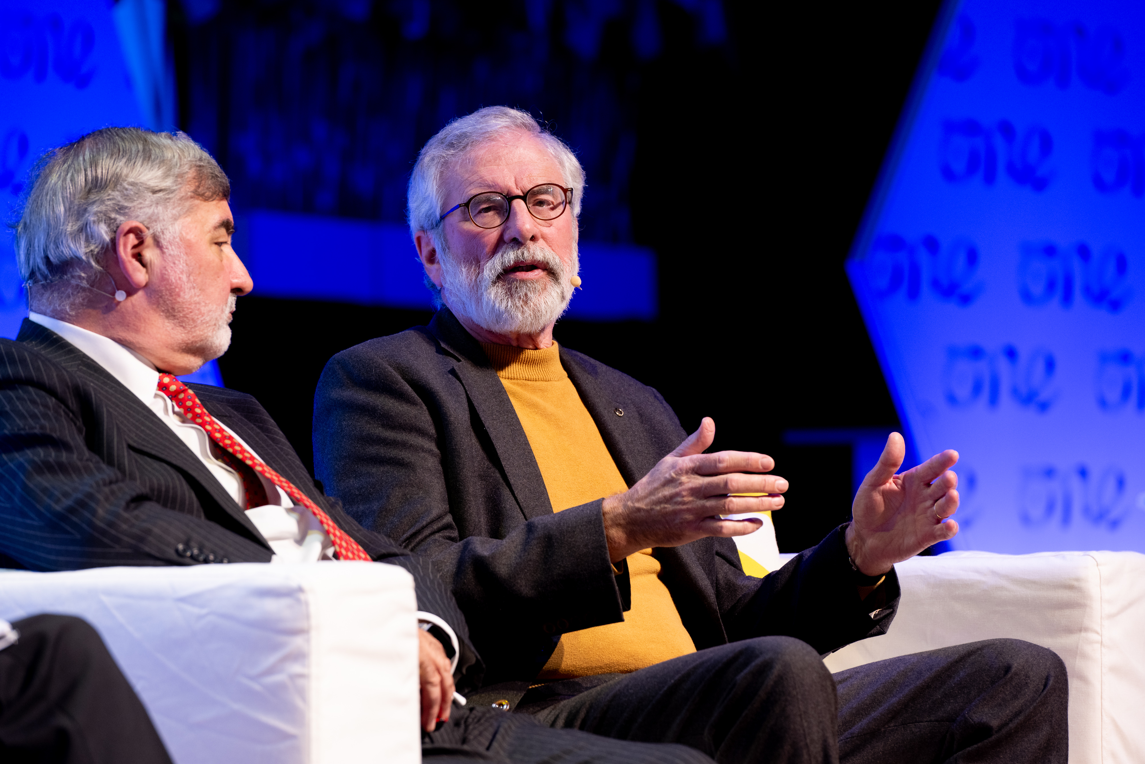 Former Sinn Fein President Gerry Adams speaking at the One Young World summit at the ICC in Belfast. (One Young World)
