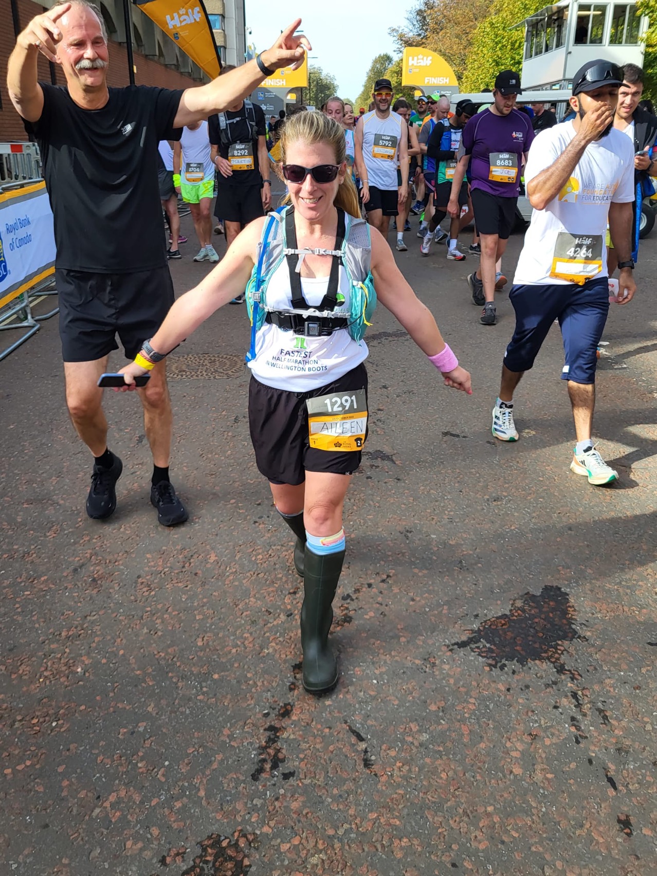 Aileen Raynos after completing the Royal Parks Half Marathon in wellies