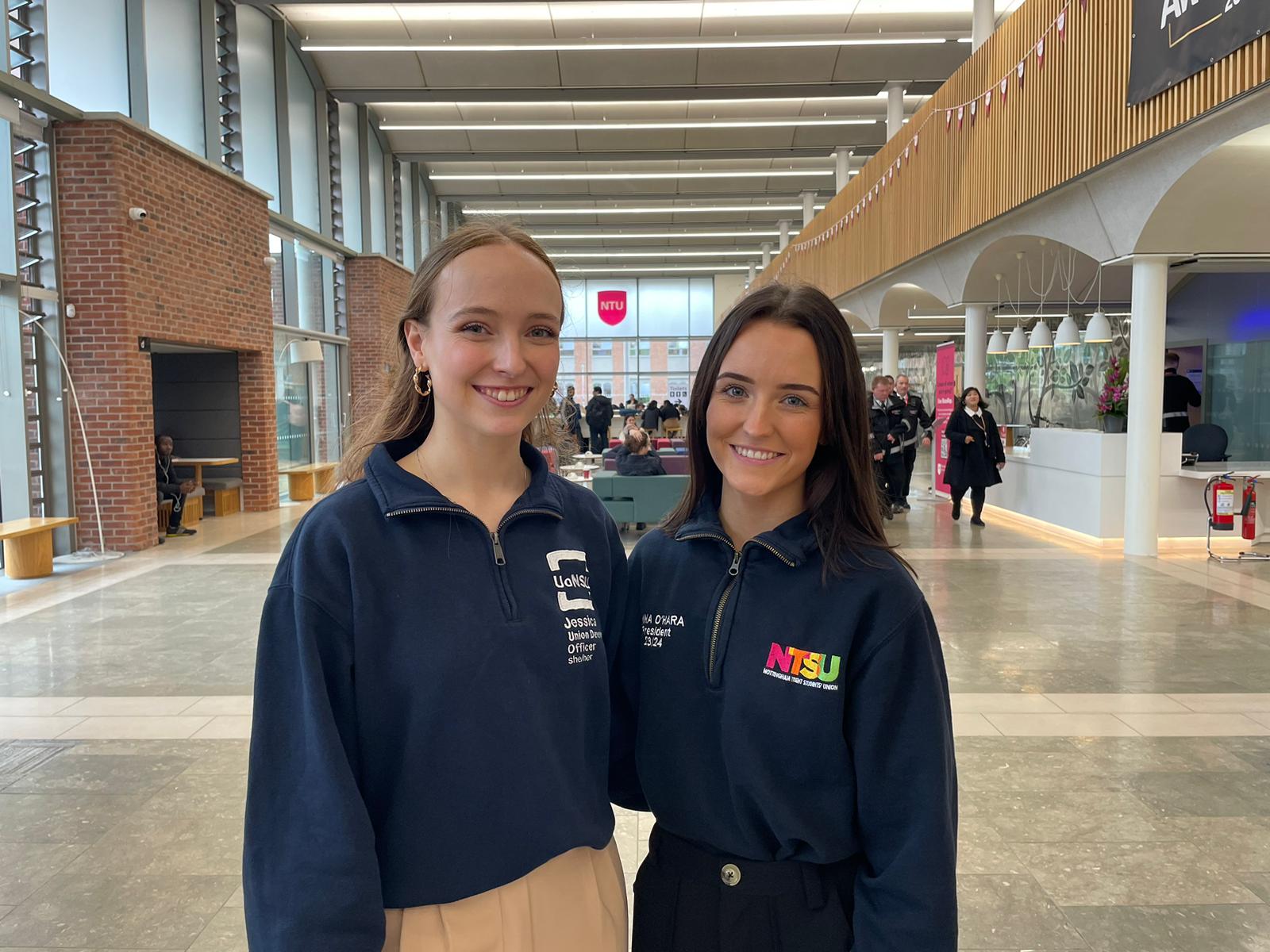 Jessica Nuttall (left) and Anna O'Hara showed the princess around the campus during her visit (Callum Parke/PA)