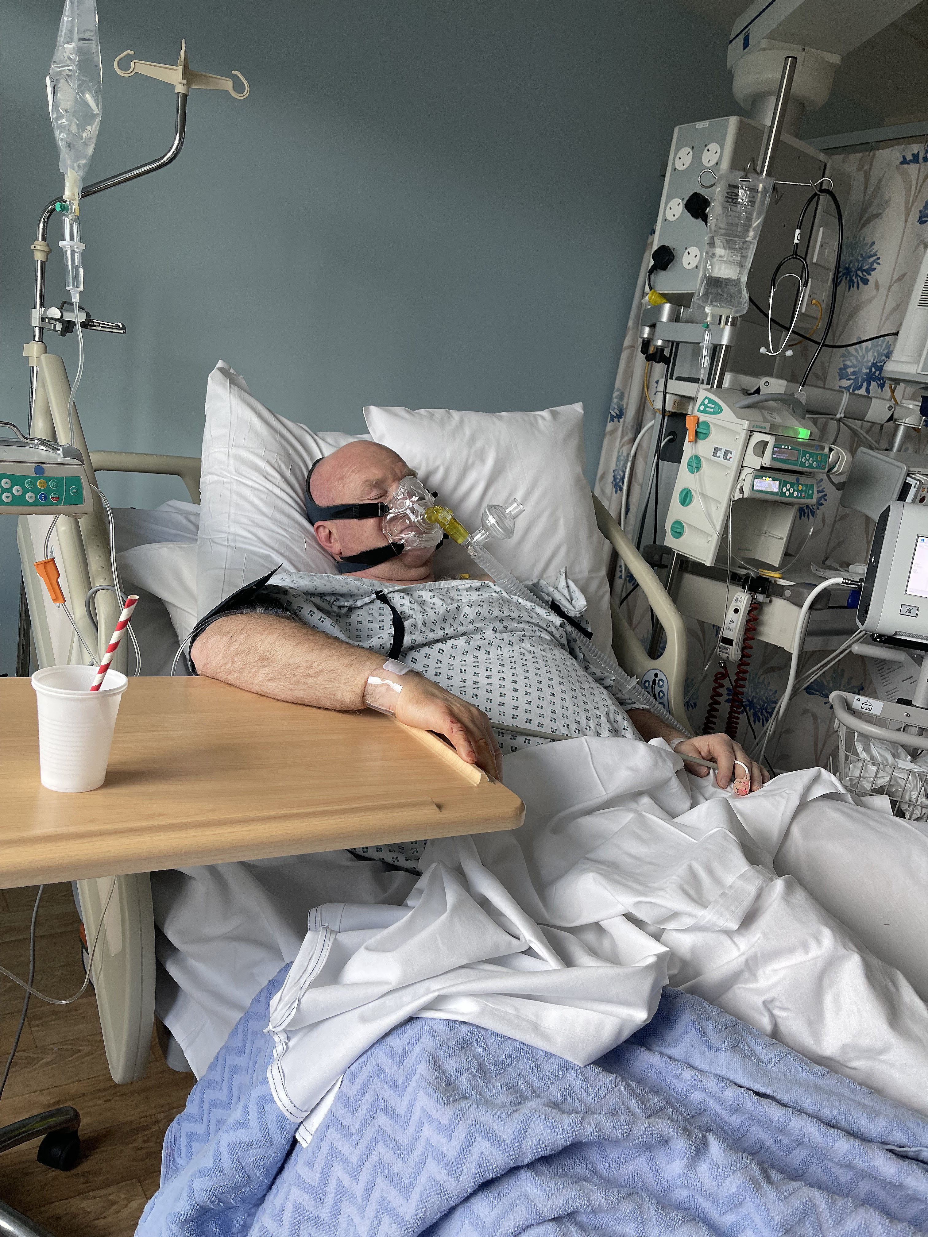 Mark Lang during his three-week recovery at Cork University Hospital following a severe heart attack 