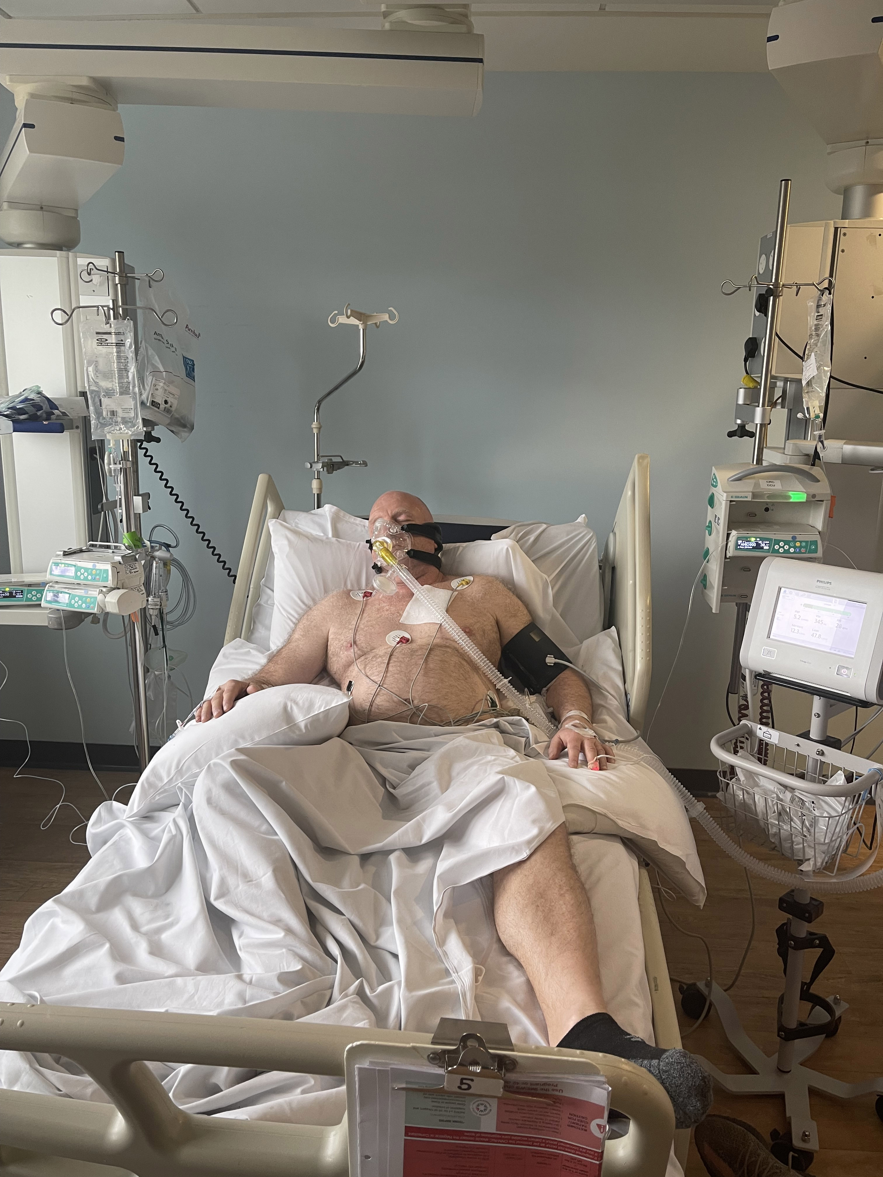 Mark Lang during his three-week recovery at Cork University Hospital