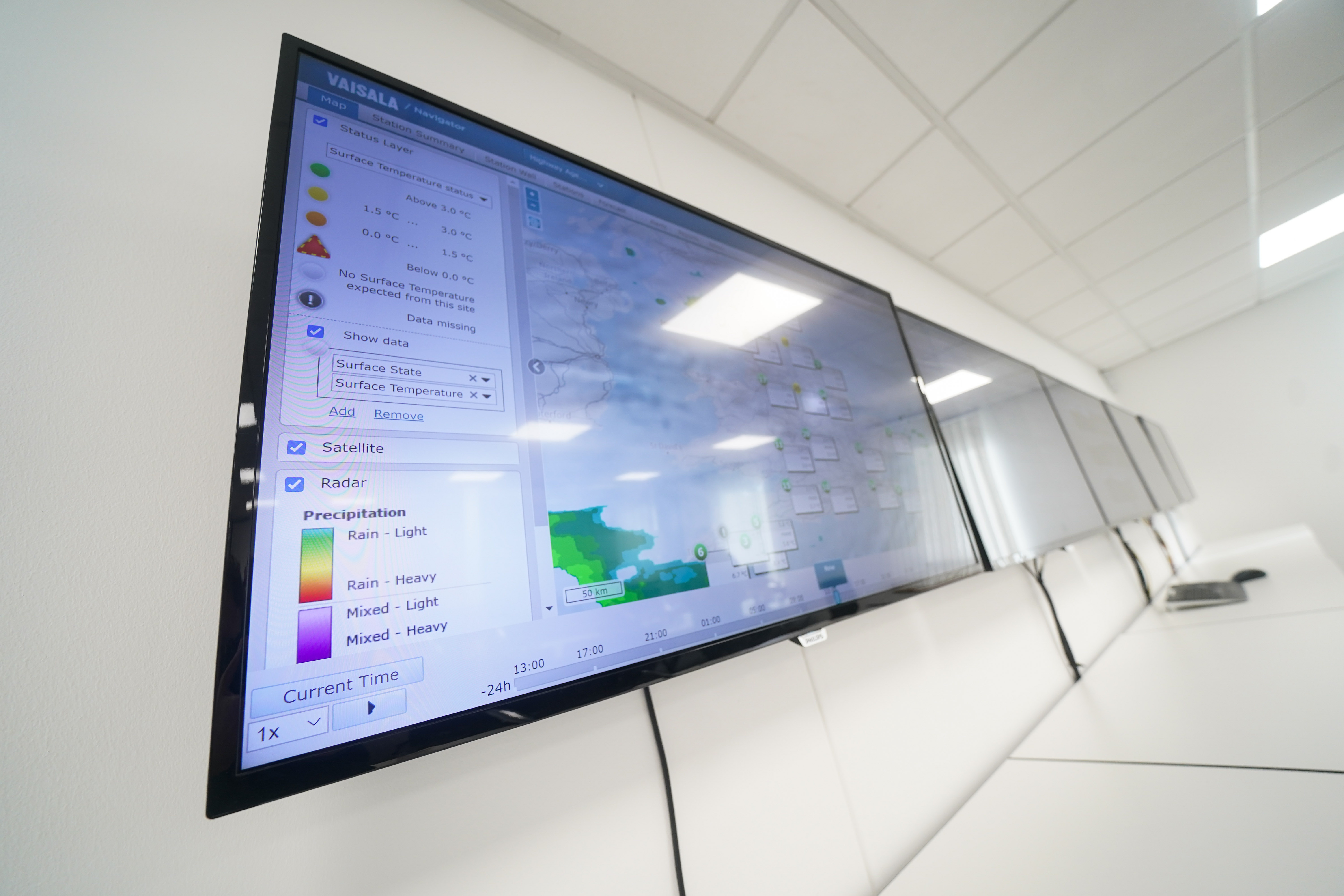 Information screens displaying weather data