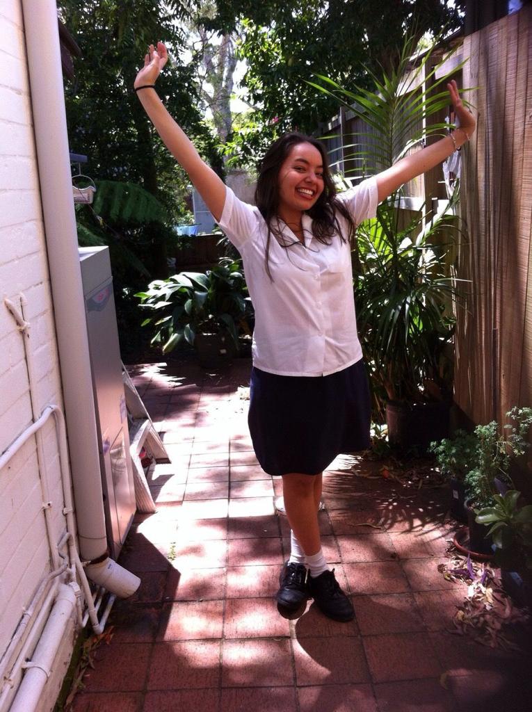 Jasmine Jaffar wearing her school uniform