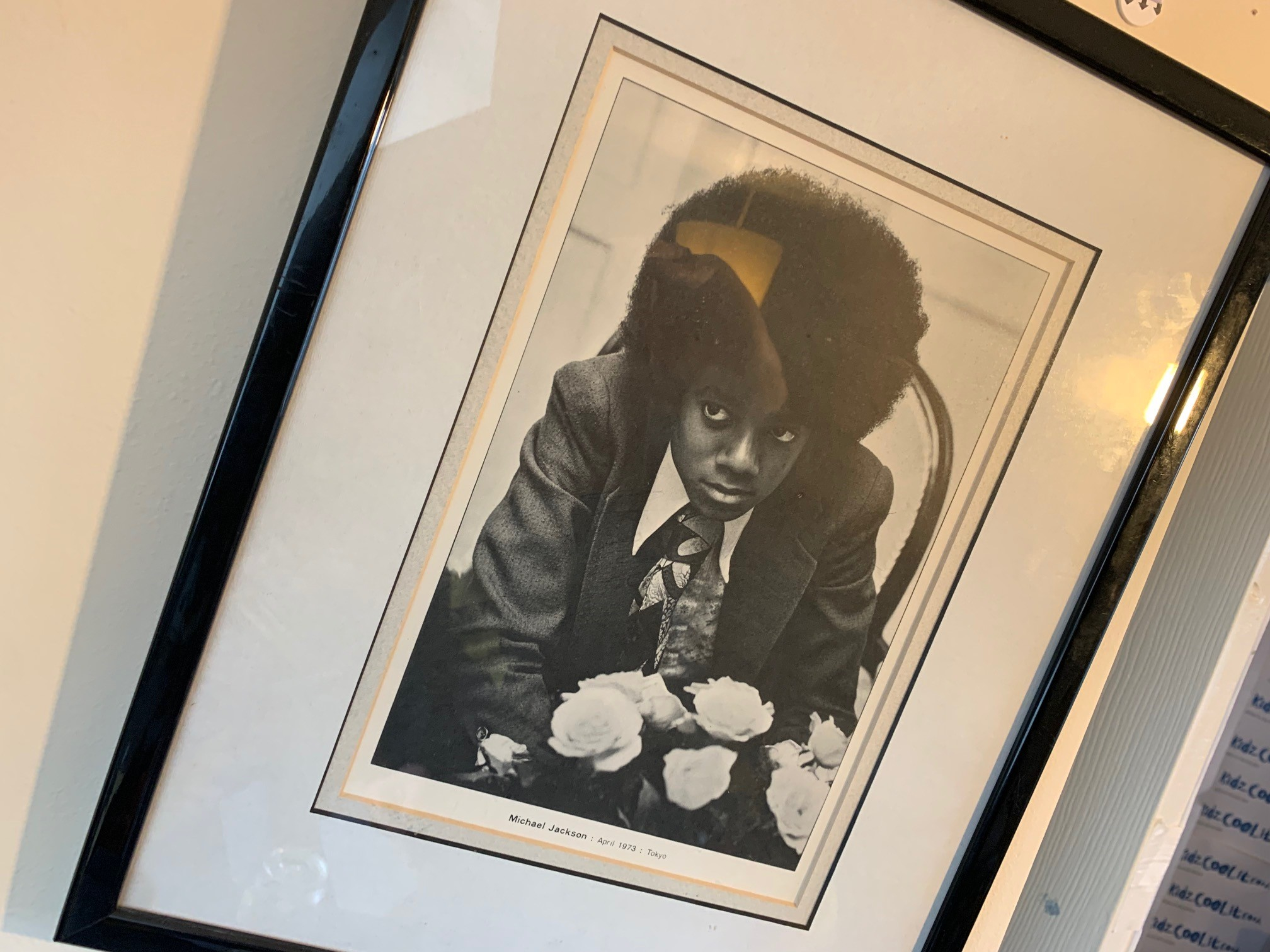 A signed black and white picture of Michael Jackson