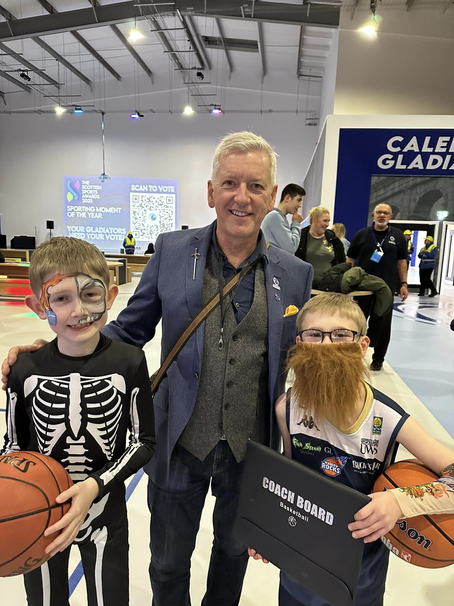 Max and Jake with Caledonia Gladiators owner Steve Timoney