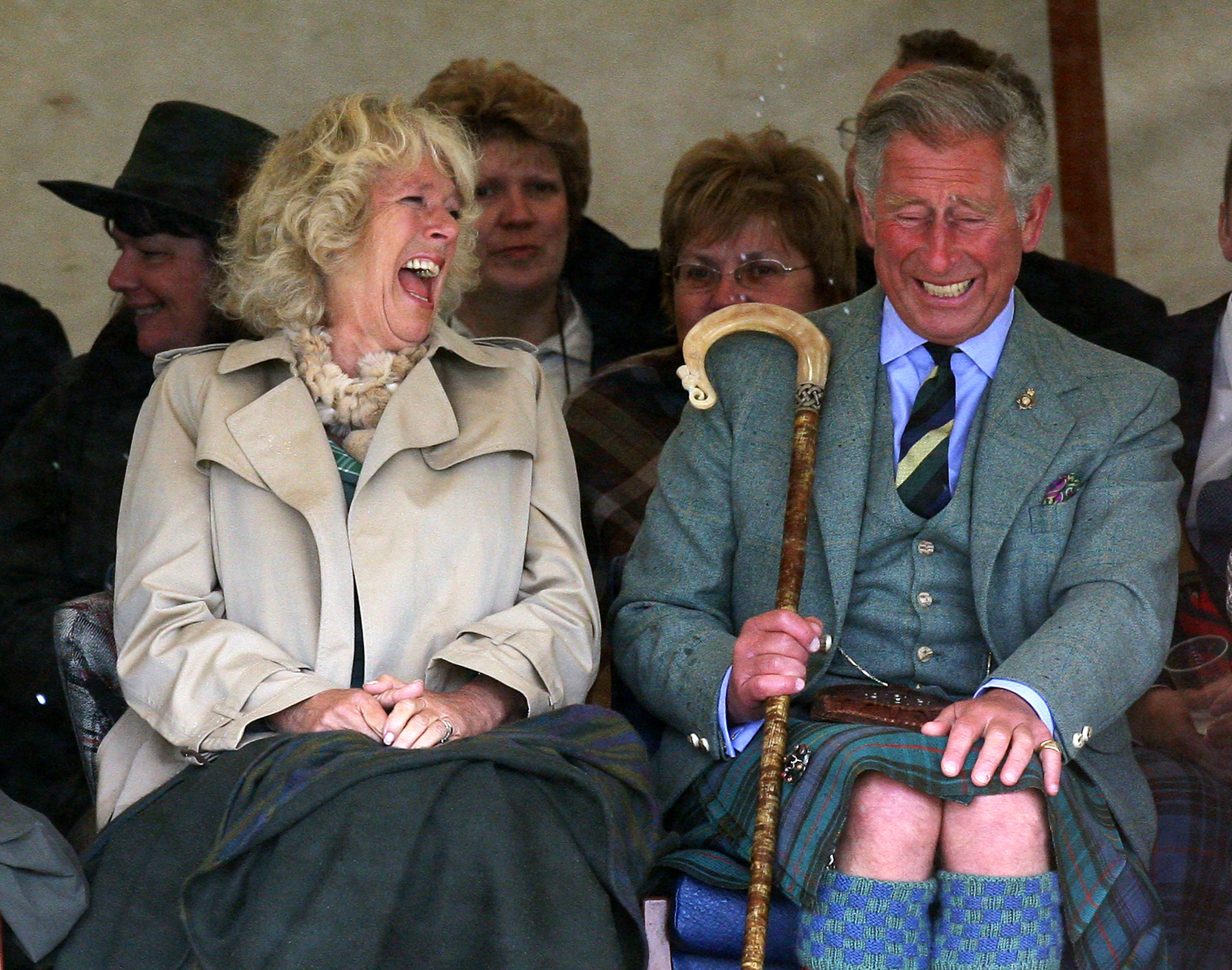 The then-Prince of Wales and Duchess of Cornwall enjoying the Mey Highland games in Caithness 