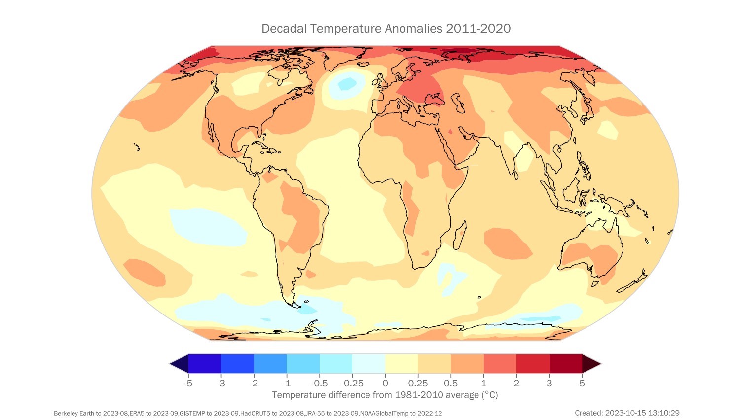 Decadal temperature anomalies 2011-2020