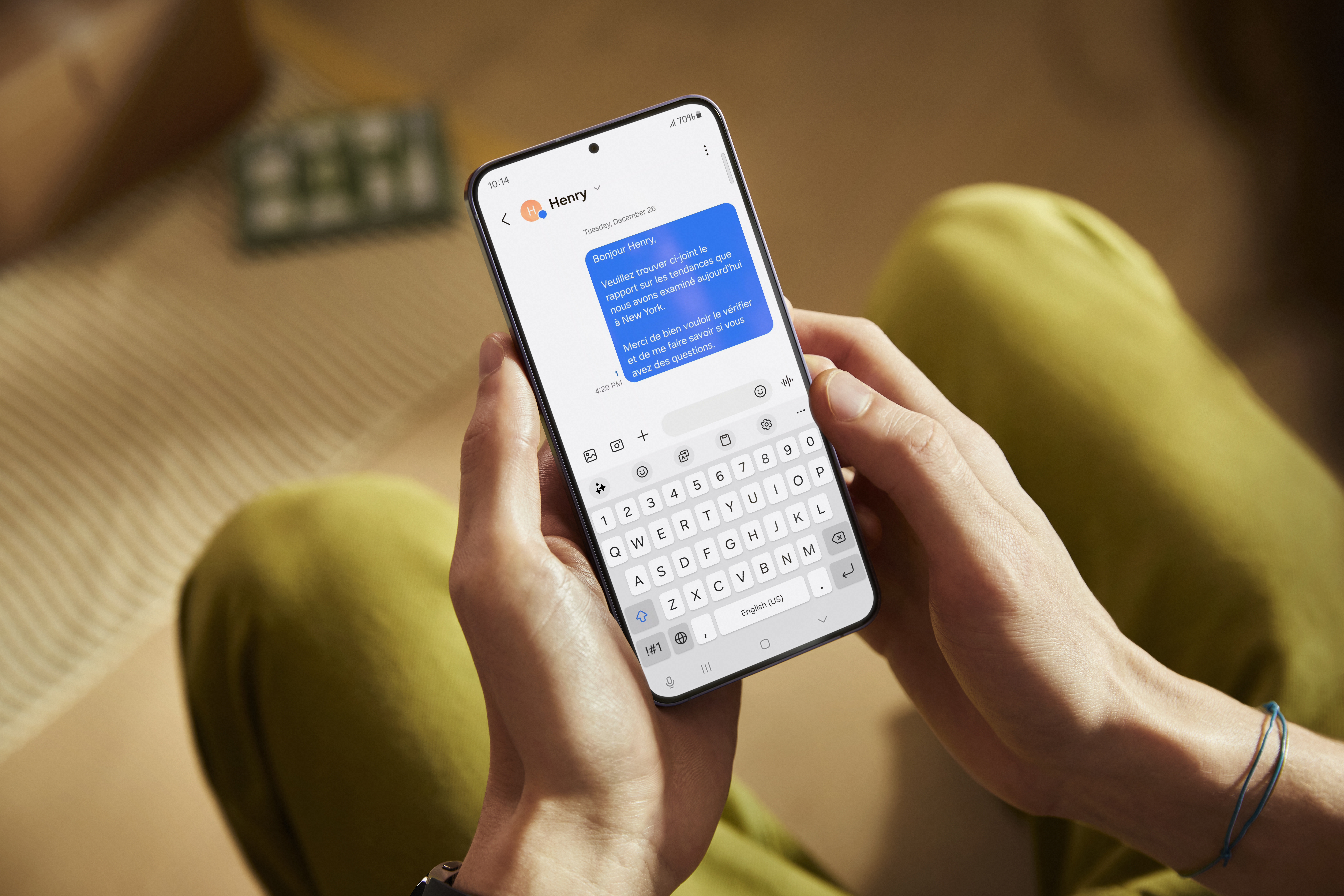 AI-powered Chat Assist tool being used on a Samsung Galaxy S24 Series smartphone