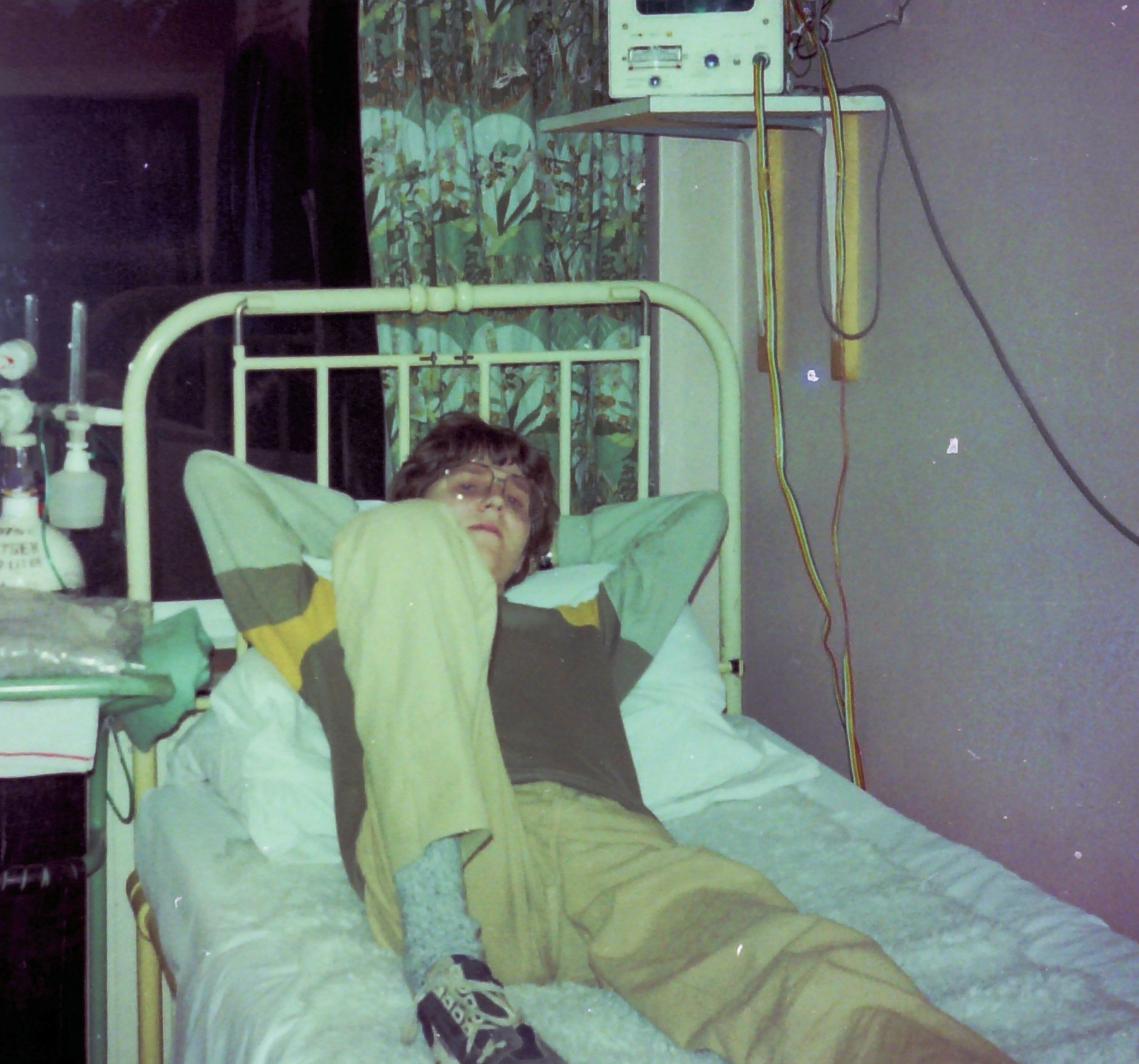Bert Janssen, aged 18, lying in Harefield Hospital following his heart transplant in June 1984.