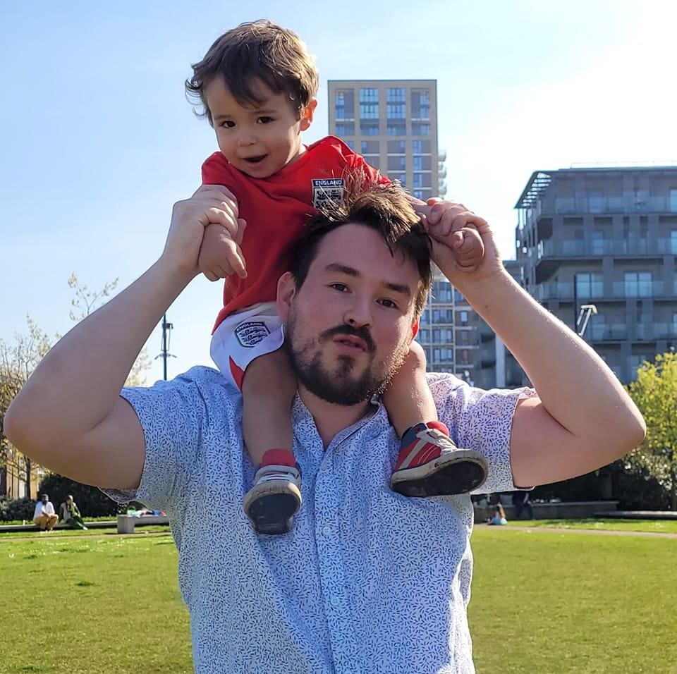 Philip Day, 35, with his son. Philip took part in a trial to determine if taking a drug for established arthritis could prevent onset of the condition in those at risk.