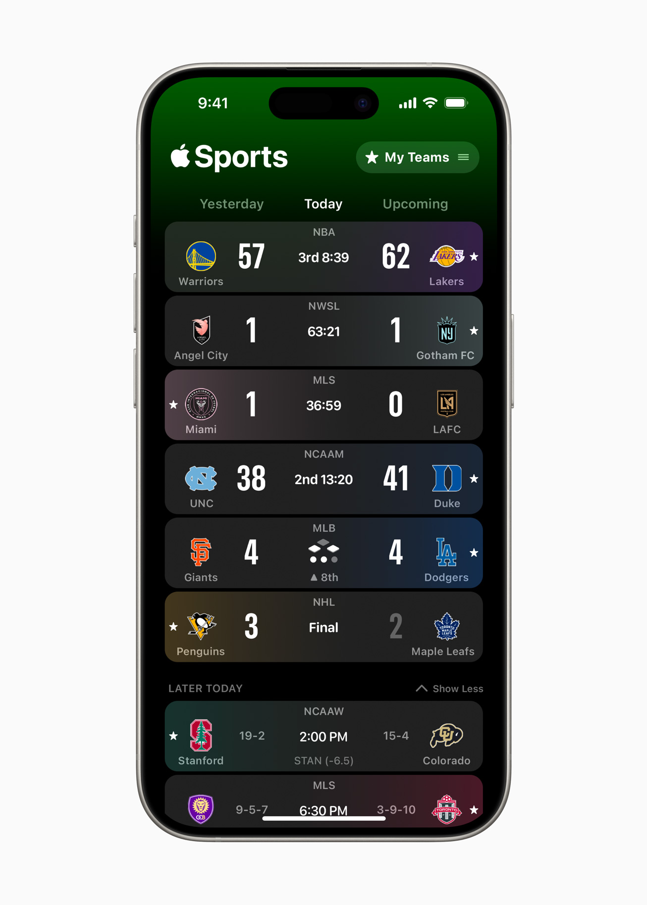 Screenshot of the new Apple Sports app
