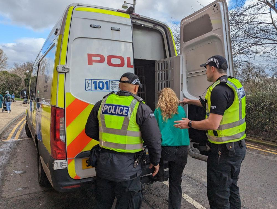 Woman being escorted into police van