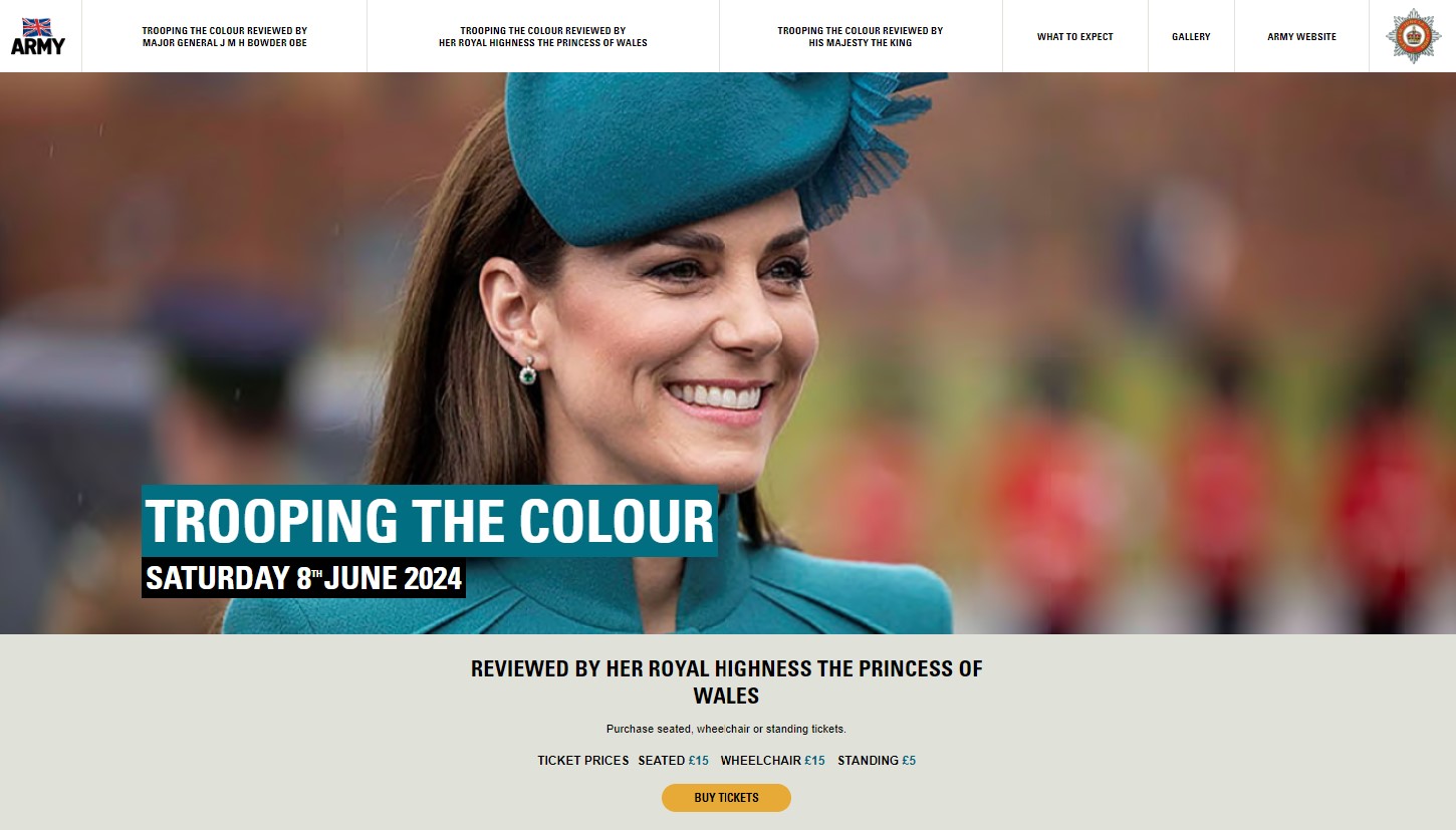 A screengrab from the Trooping the Colour ticket website on Tuesday night 