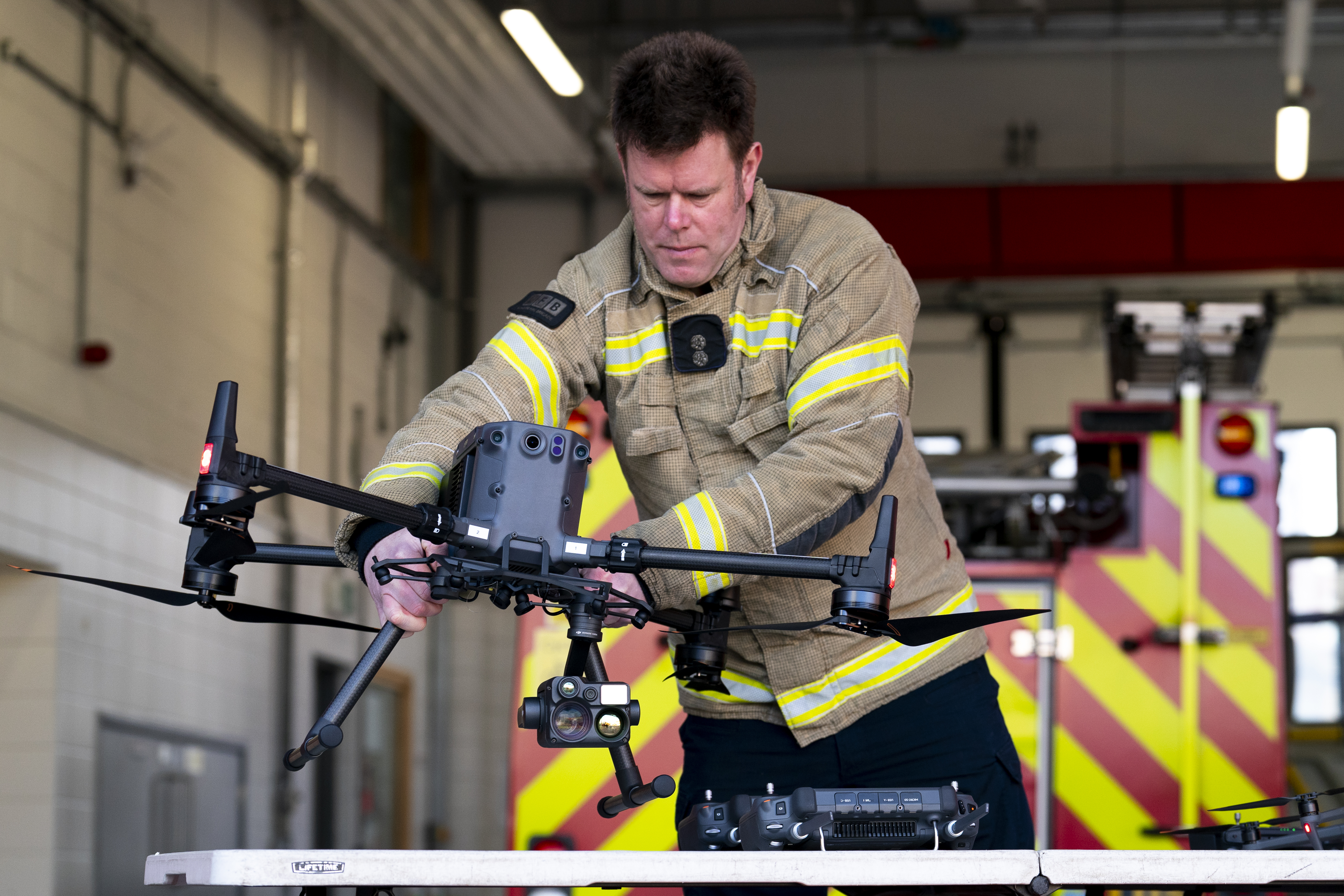 Firefighter with drone