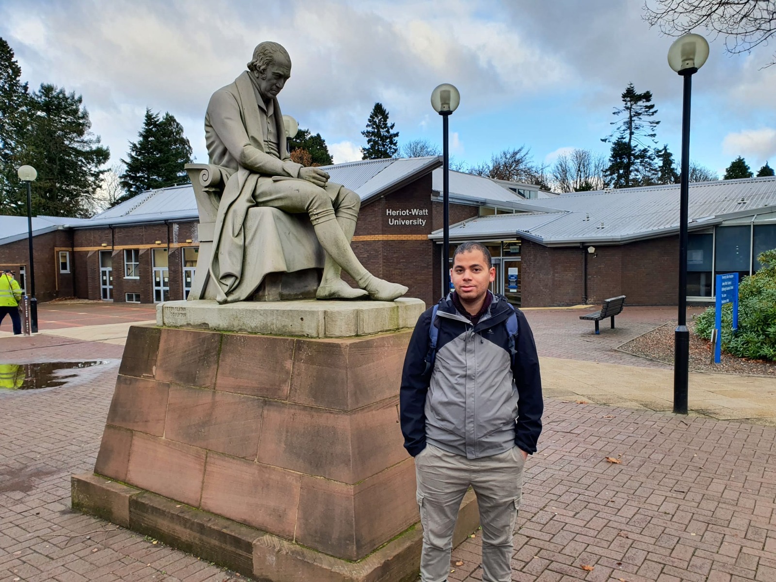 Mahmoud Almassri in front of the Heriot-Watt University in Edinburgh