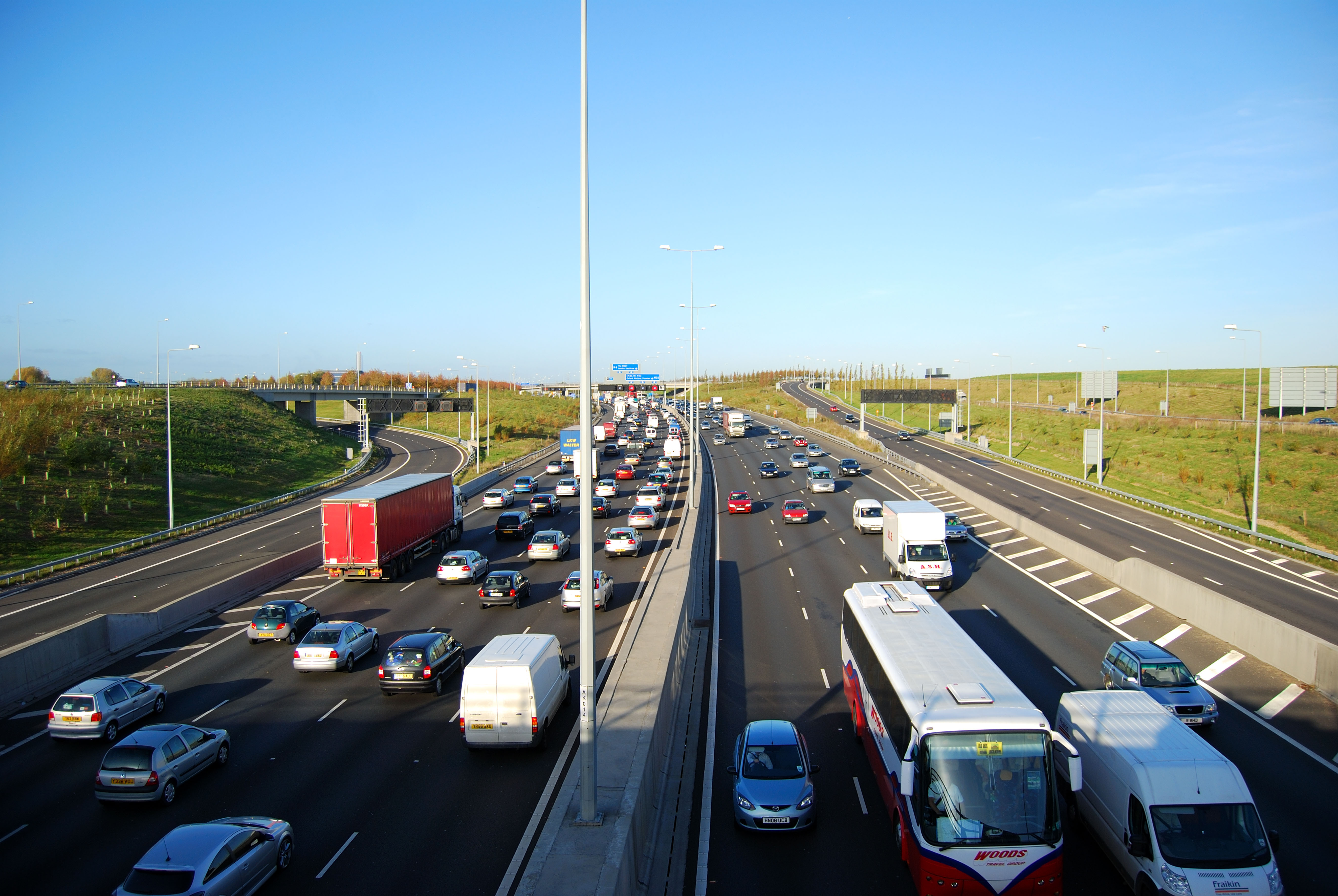 Congested M25 Motorway at Junction 14, Greater London, England, United Kingdom. Image shot 2008. Exact date unknown.