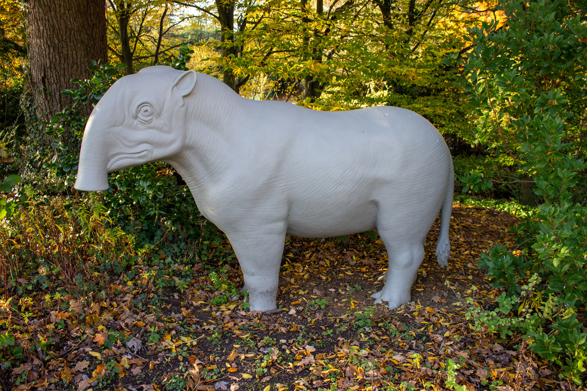 A Palaeotherium dinosaur sculpture was unveiled in Crystal Palace in London in 2023