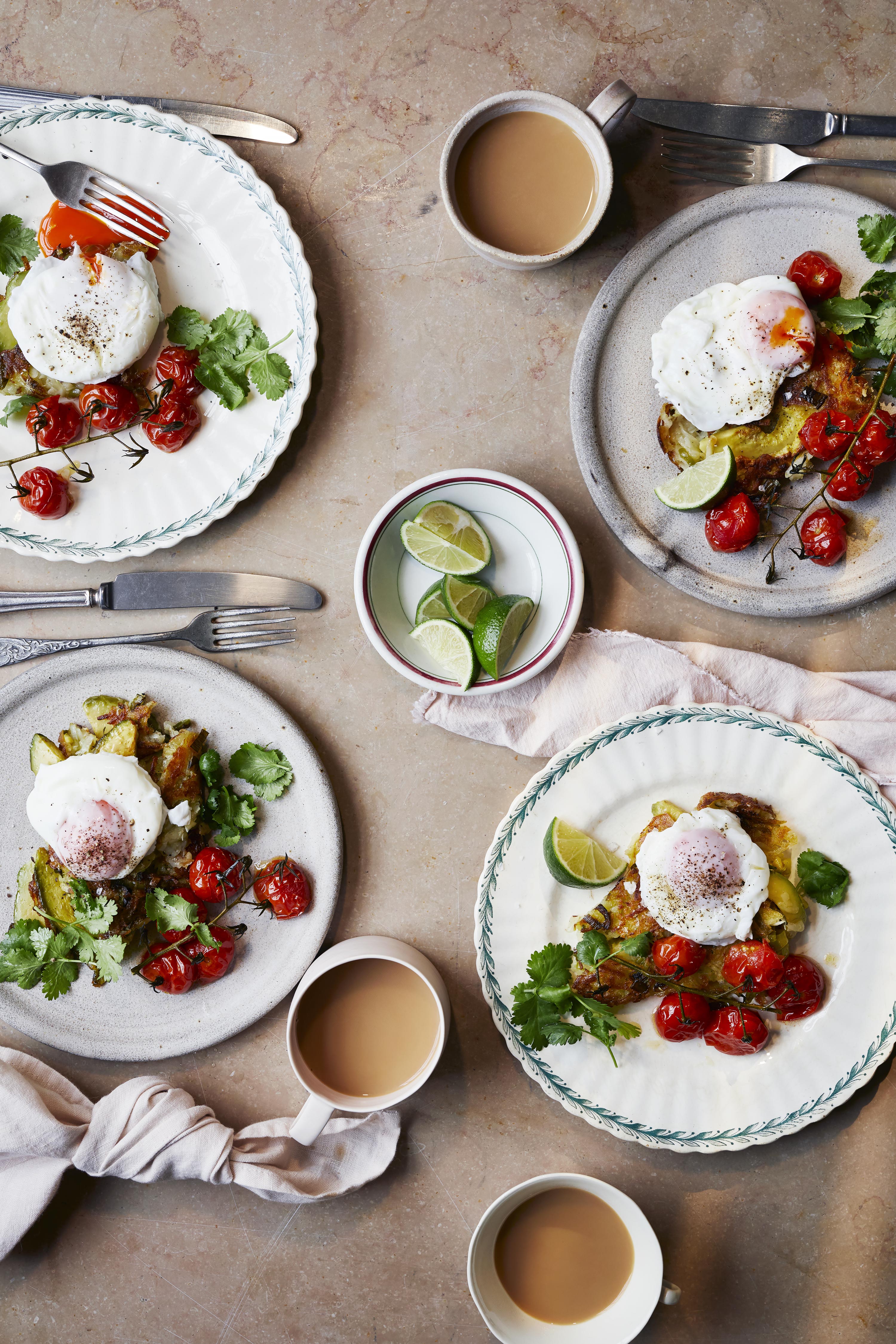 Jamie Oliver's avocado and jalapeno hash brown with poached eggs recipe