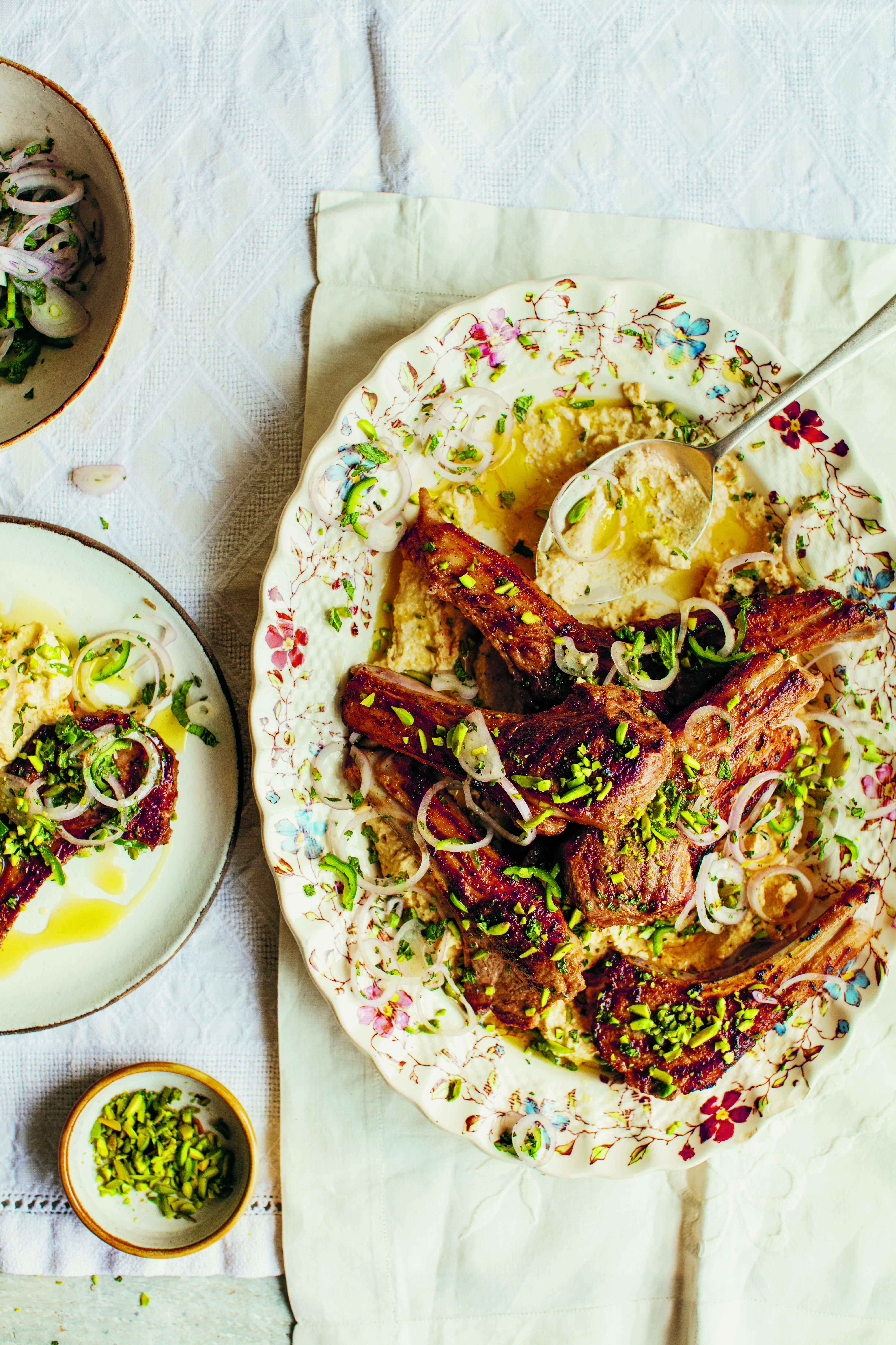 Spiced lamb chops with houmous from Greekish