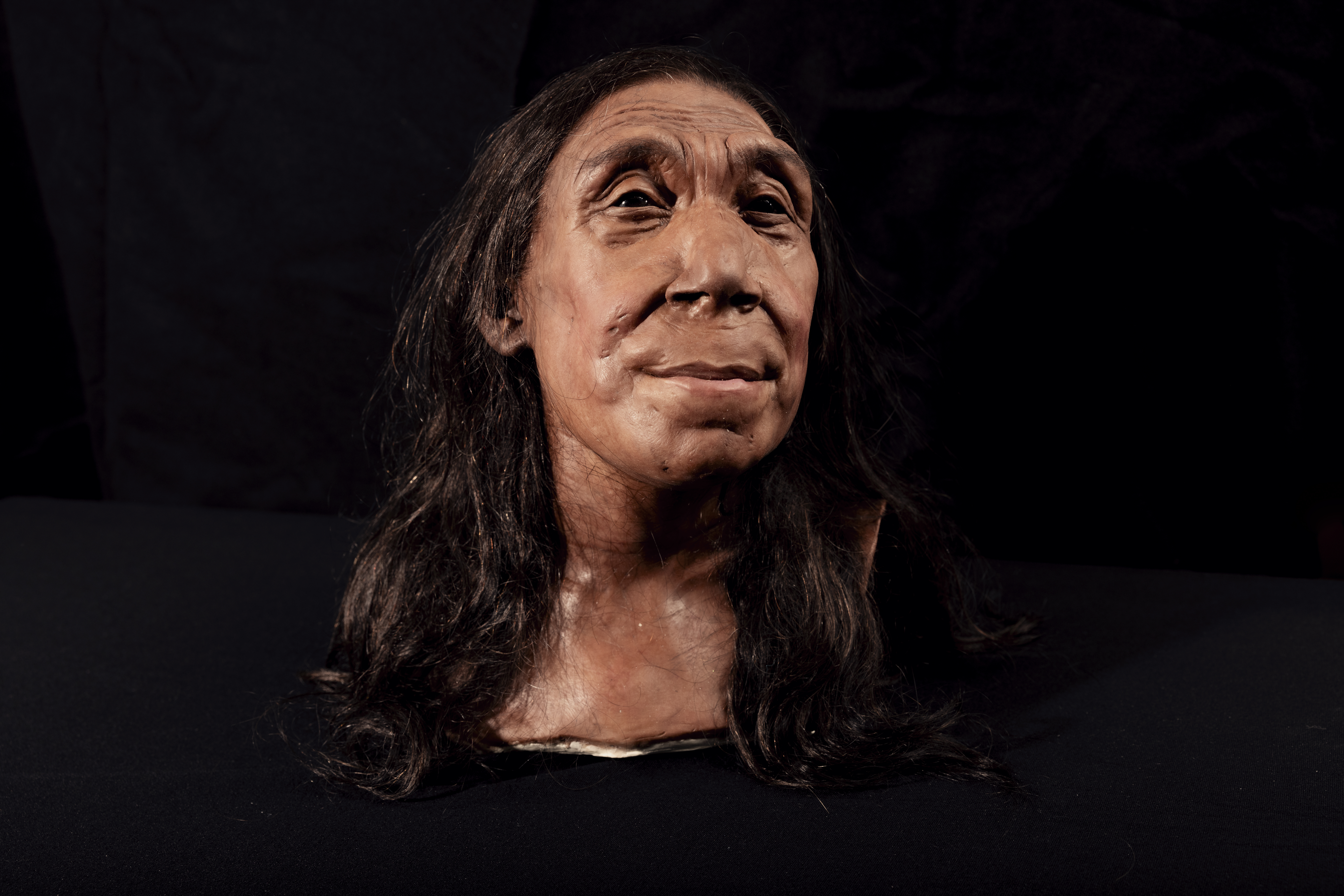 The recreated head of Shanidar Z, made by the Kennis brothers for the Netflix documentary ‘Secrets of the Neanderthals’ based on 3D scans of the reconstructed skull. (BBC Studios/Jamie Simonds/ PA)