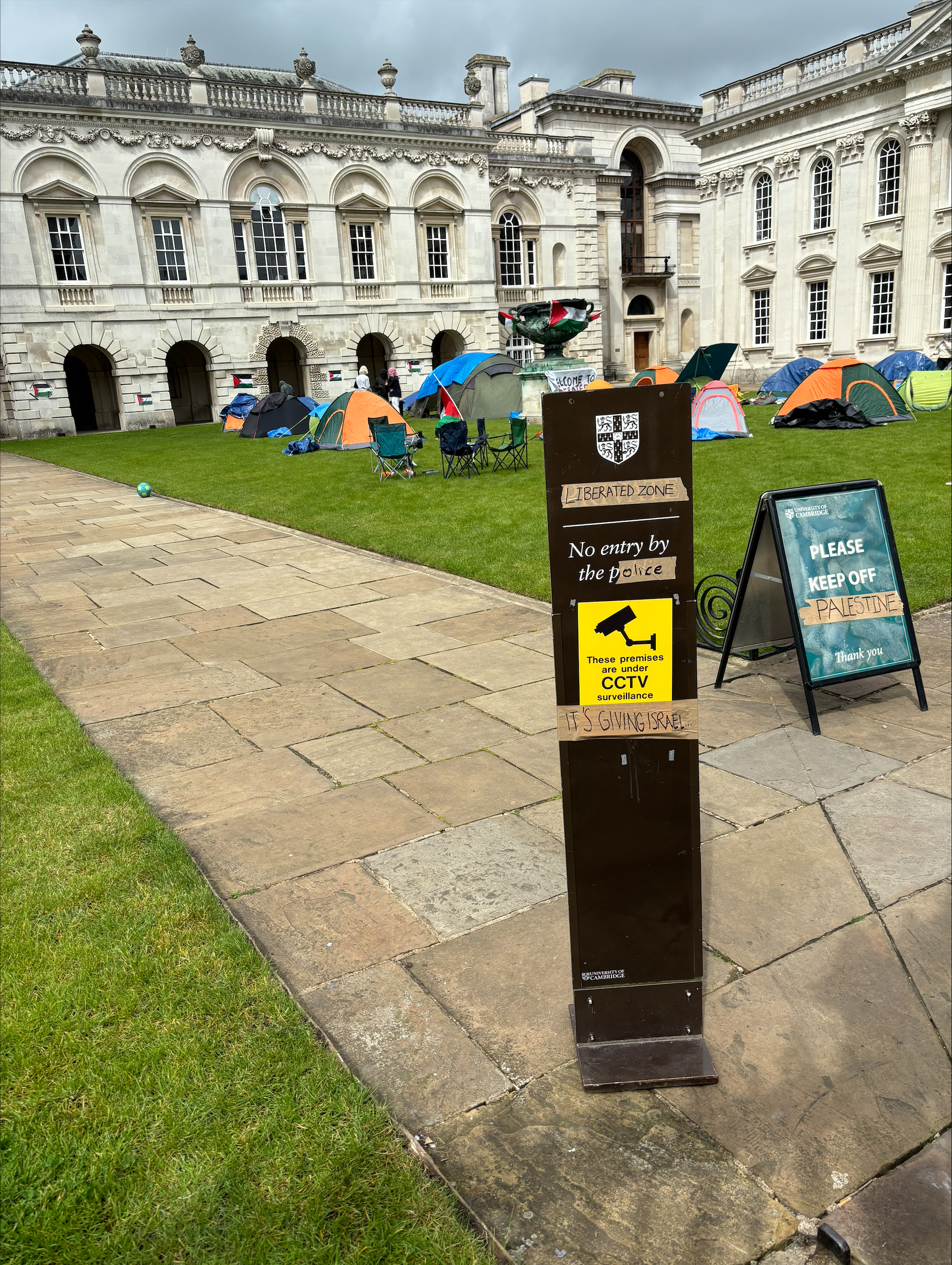 A protest encampment was set up outside Senate House at Cambridge University. (Sam Russell/ PA)