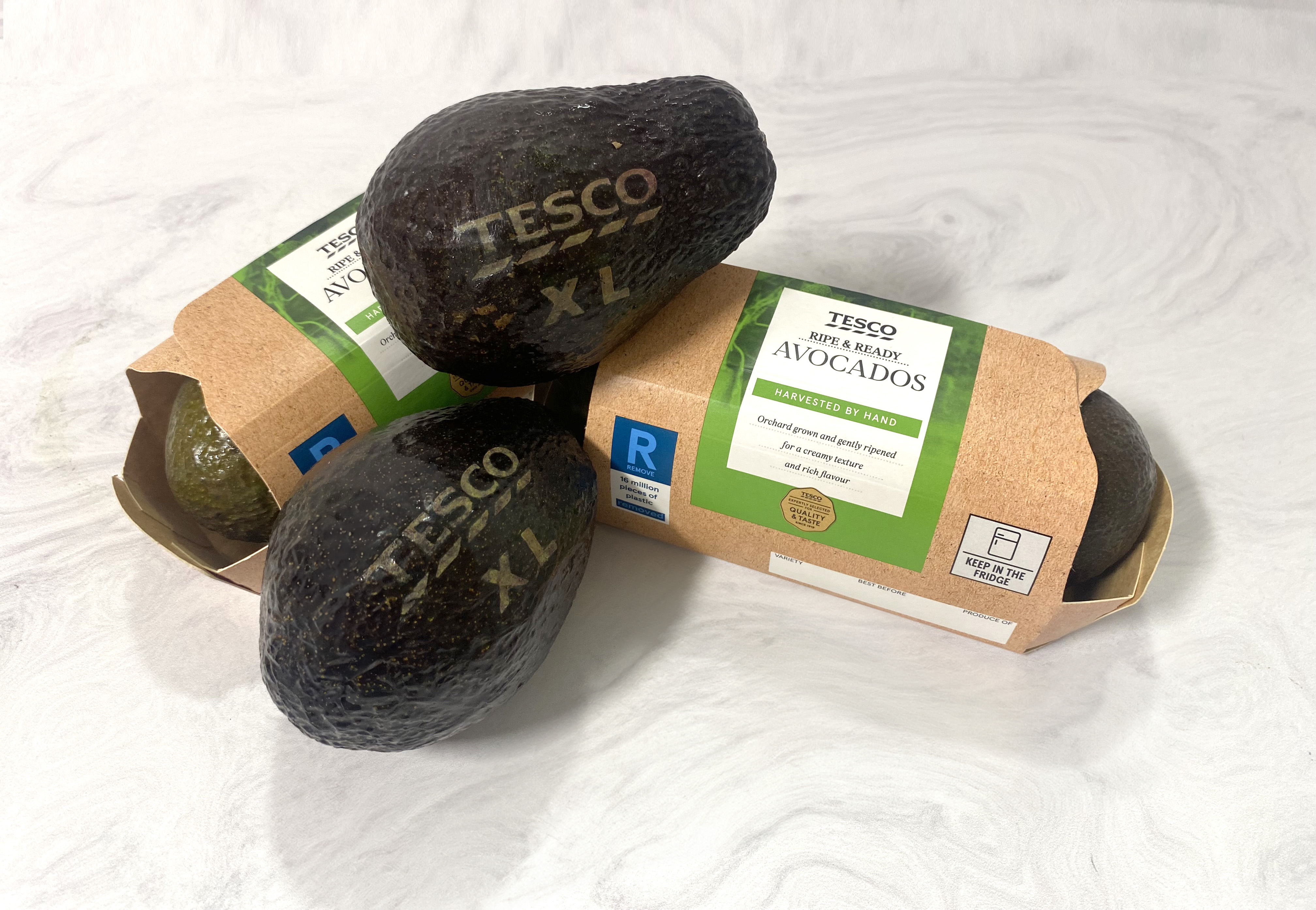 Tesco is to use laser-etchings on its extra large avocados instead of stickers in a trial designed to help the environment. (Tesco/ PA)
