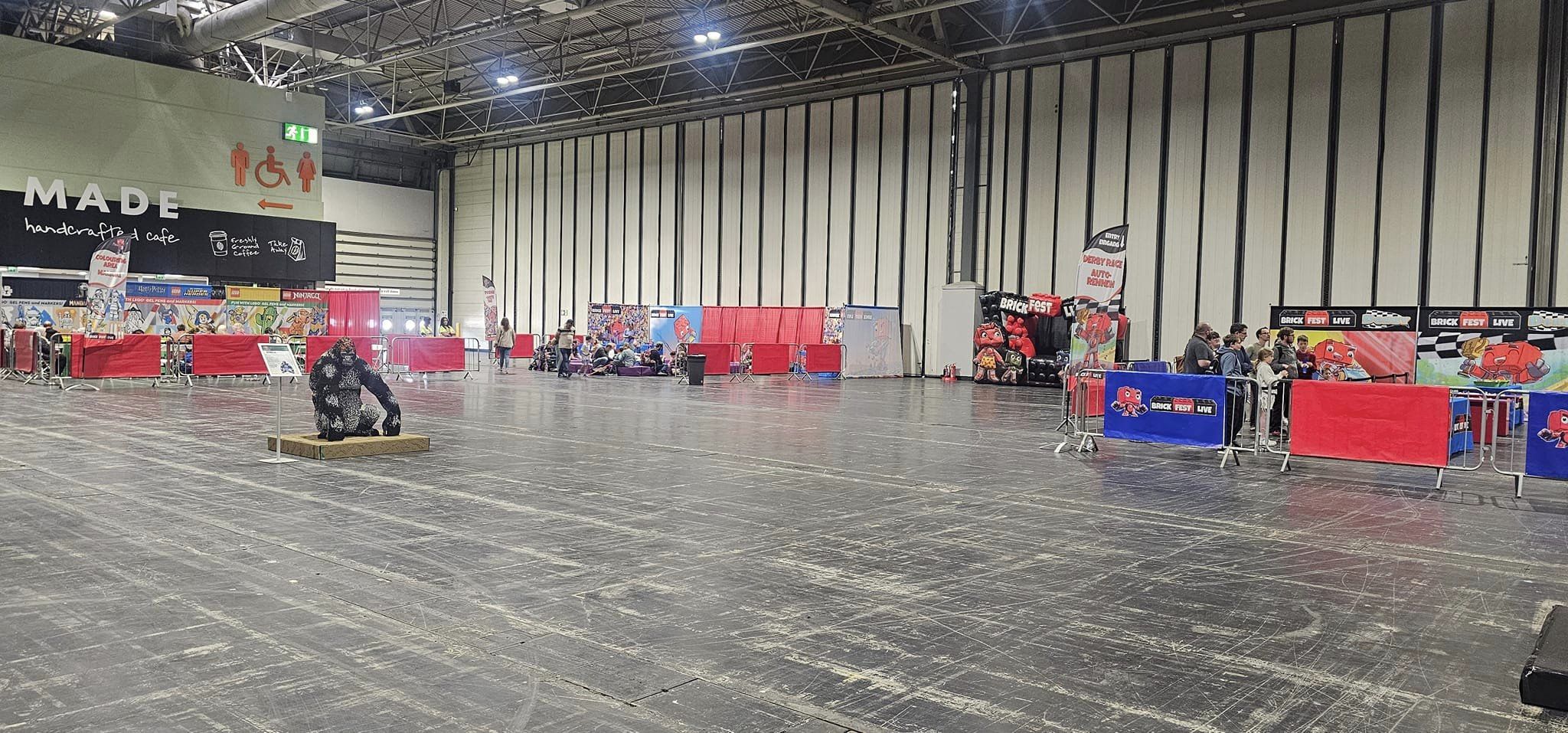 Half-empty room of a Lego exhibition at the NEC in Birmingham