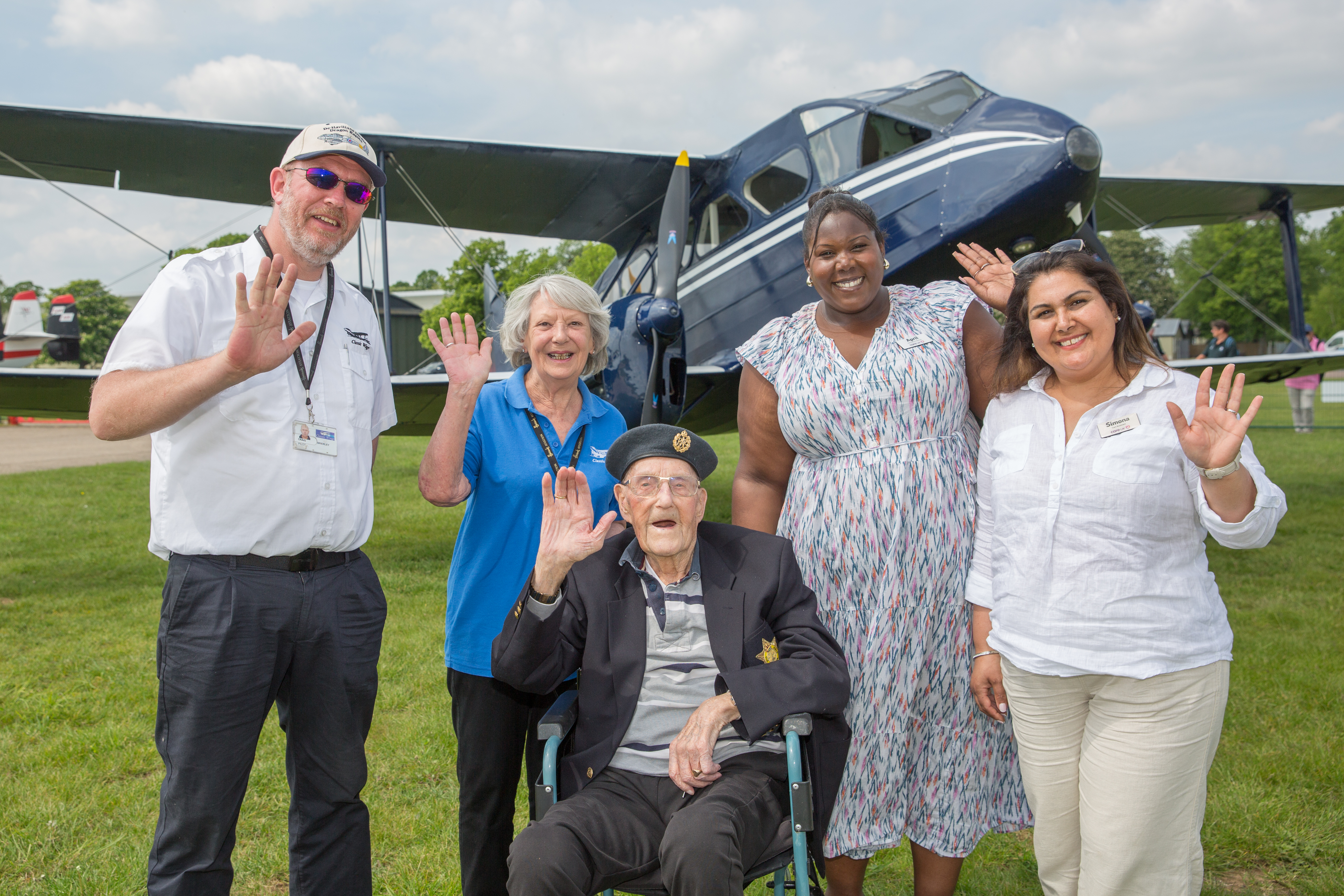 (From L-R) Craig Brierley Pilot, Arthur Clark, Ruby Coe Ground Crew Classic Wings, April Jones Home Admissions Advisor, Simona Sadelska CA (1)