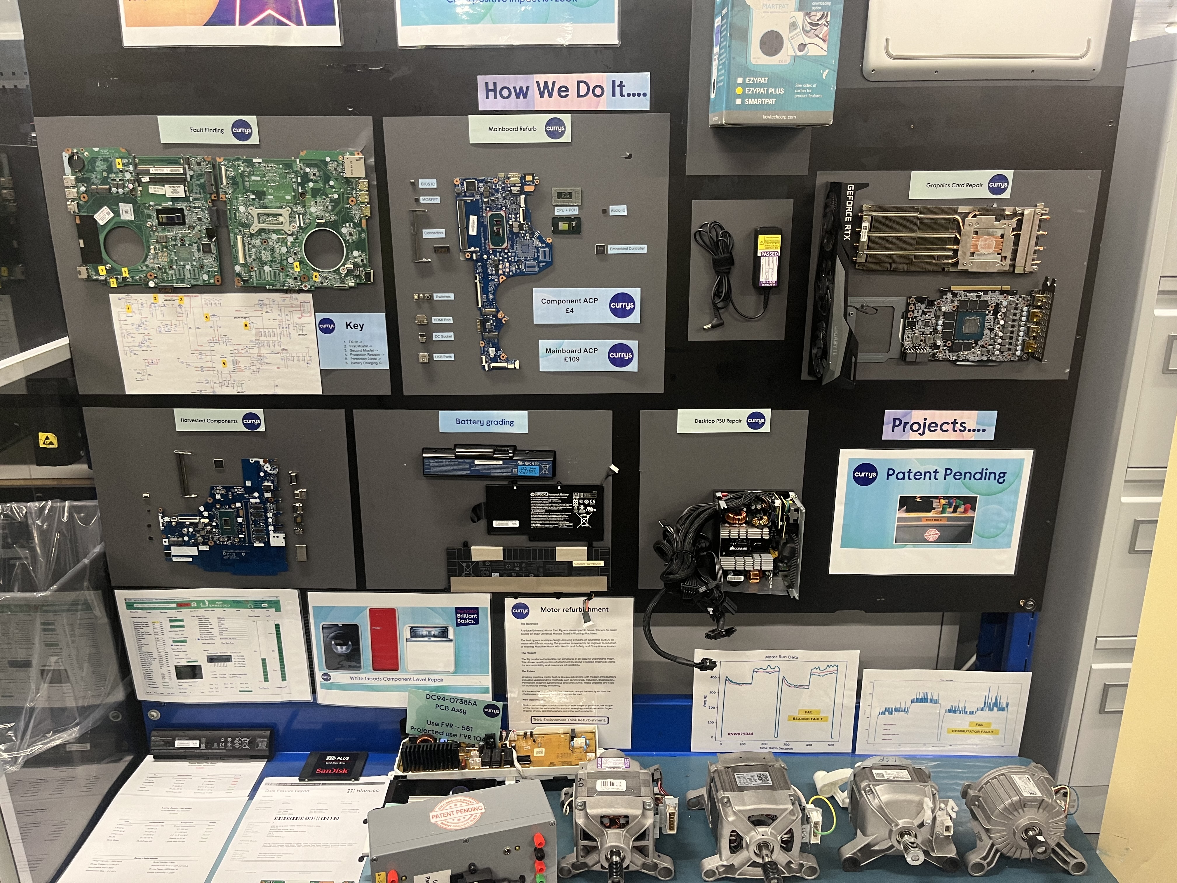 Components from technology products at Currys' Repair Centre in Newark, Nottinghamshire 