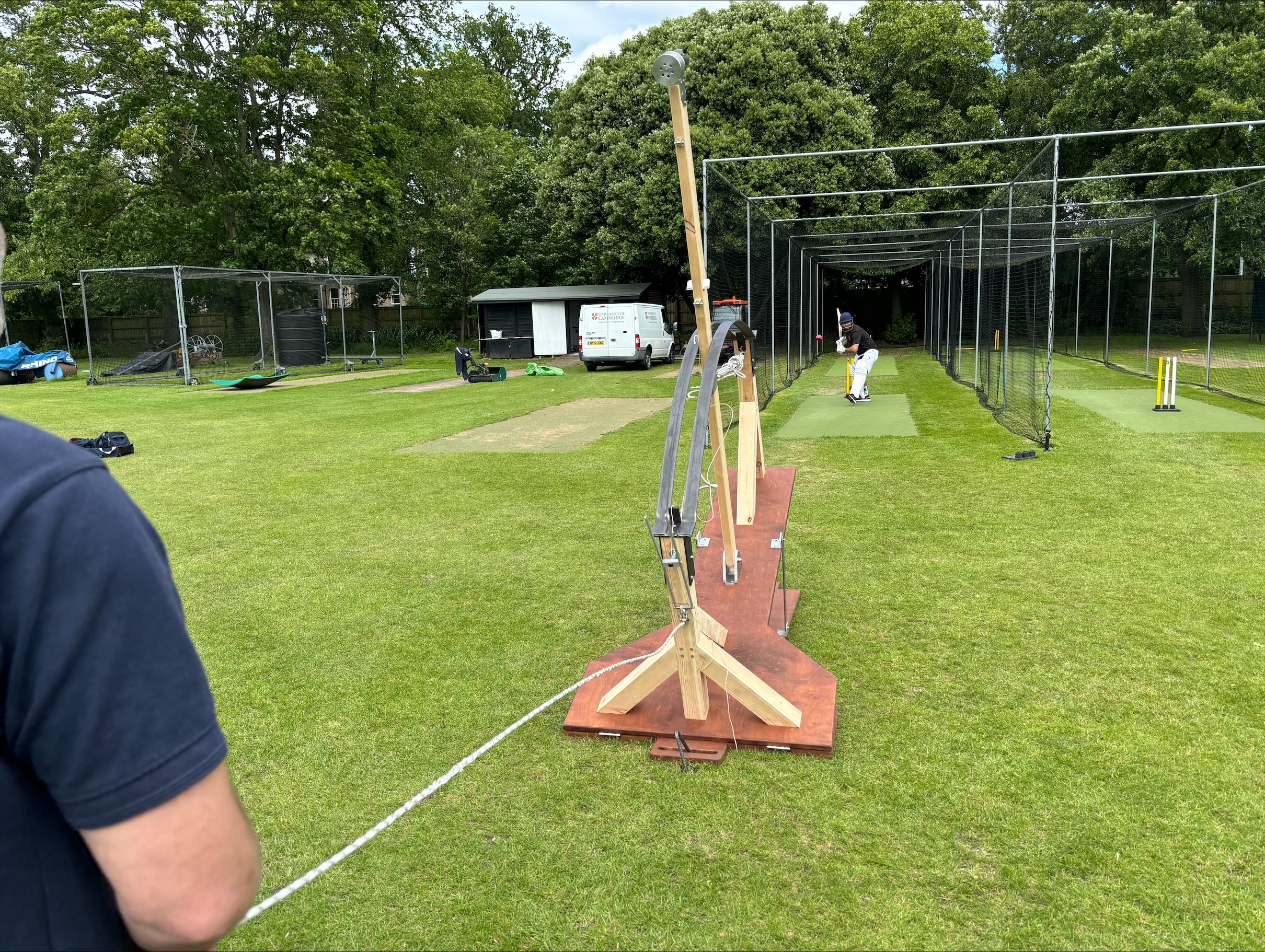 The Venn bowling machine launches a ball at a batter in the nets. (Sam Russell/ PA)