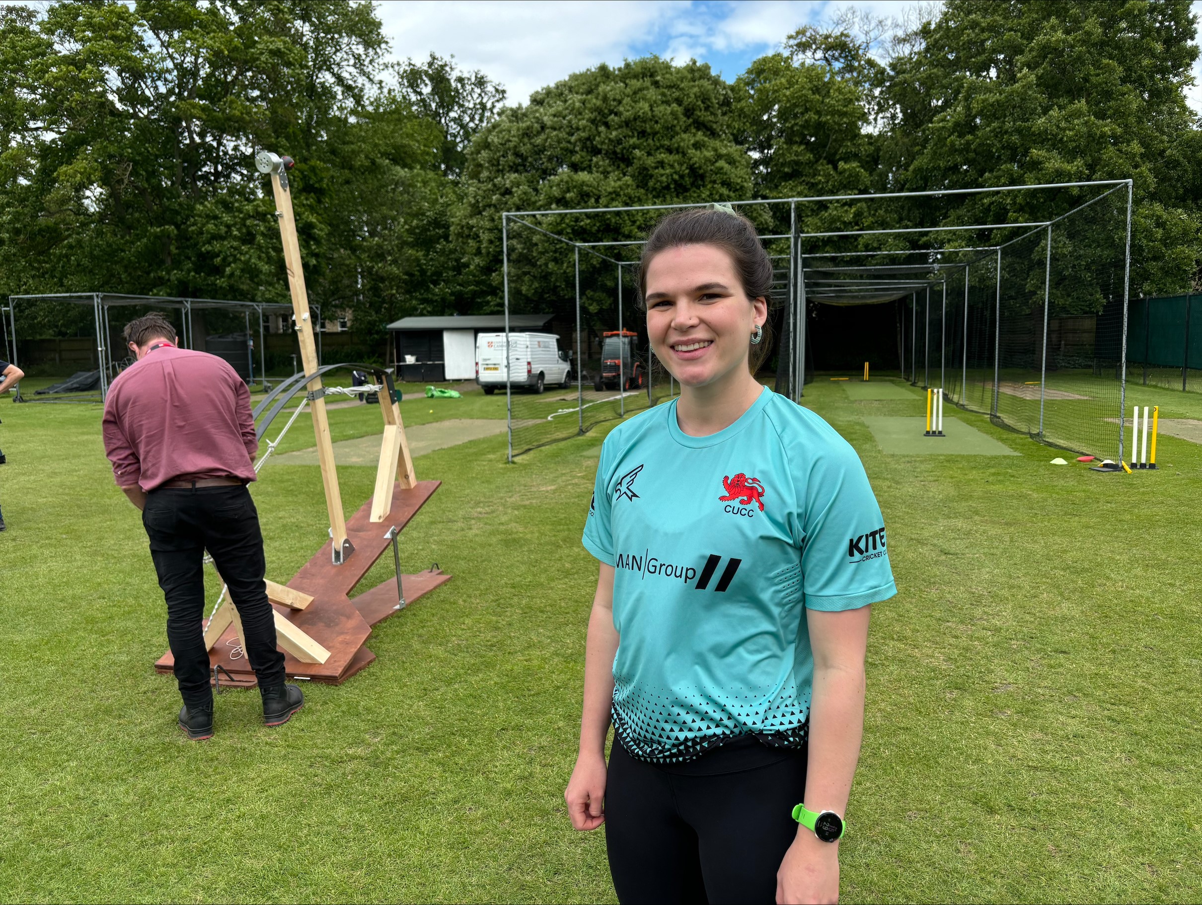 Alice Bebb, opening batswoman for the Cambridge University women's cricket team, faced the Venn bowling machine. (Sam Russell/ PA)